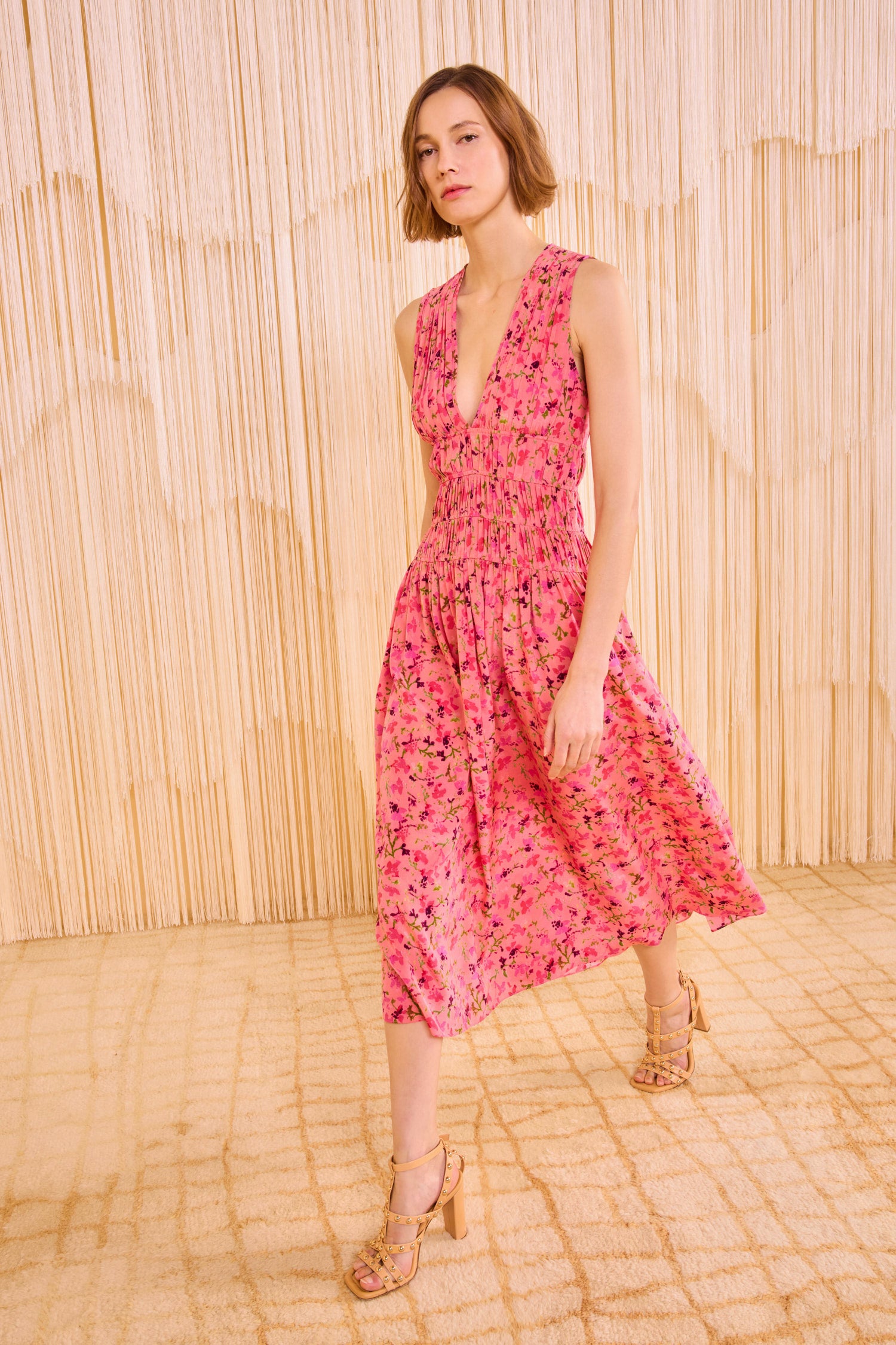 Sylvie Sleeveless V&ndash;Neck Midi Dress - Peony