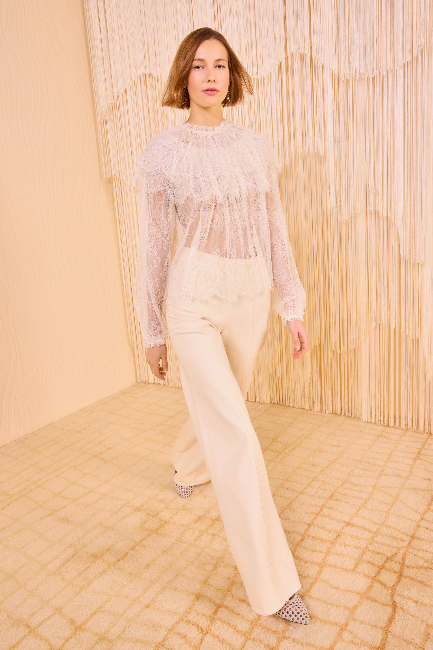 Viviane Cape Layer Long Sleeve Blouse - Pearl