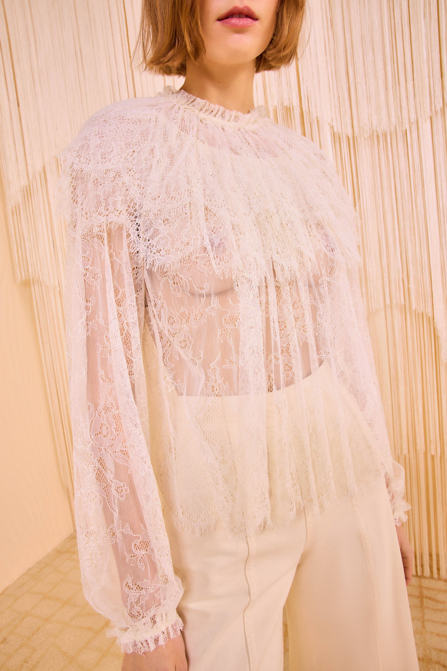 Viviane Cape Layer Long Sleeve Blouse - Pearl