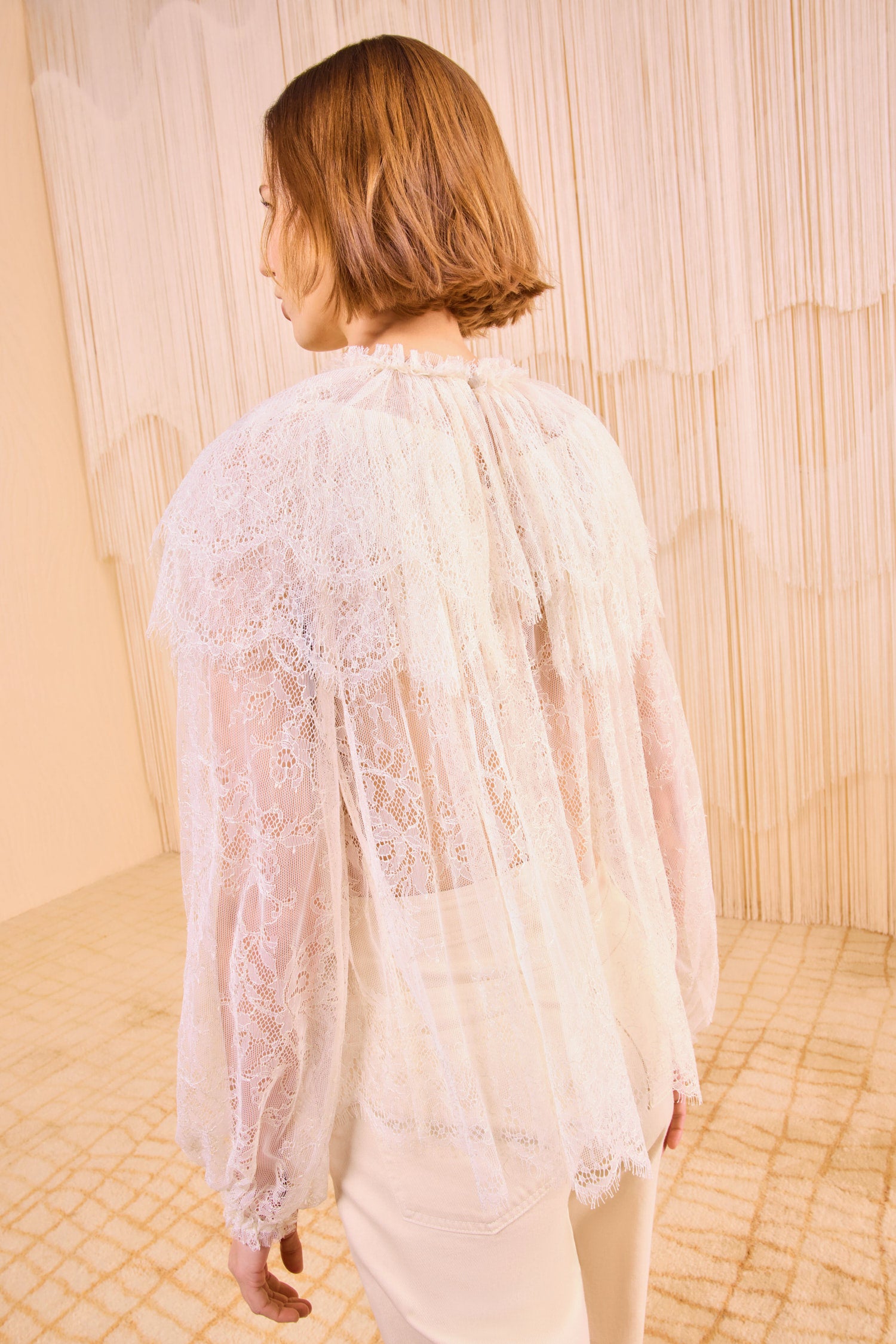 Viviane Cape Layer Long Sleeve Blouse - Pearl