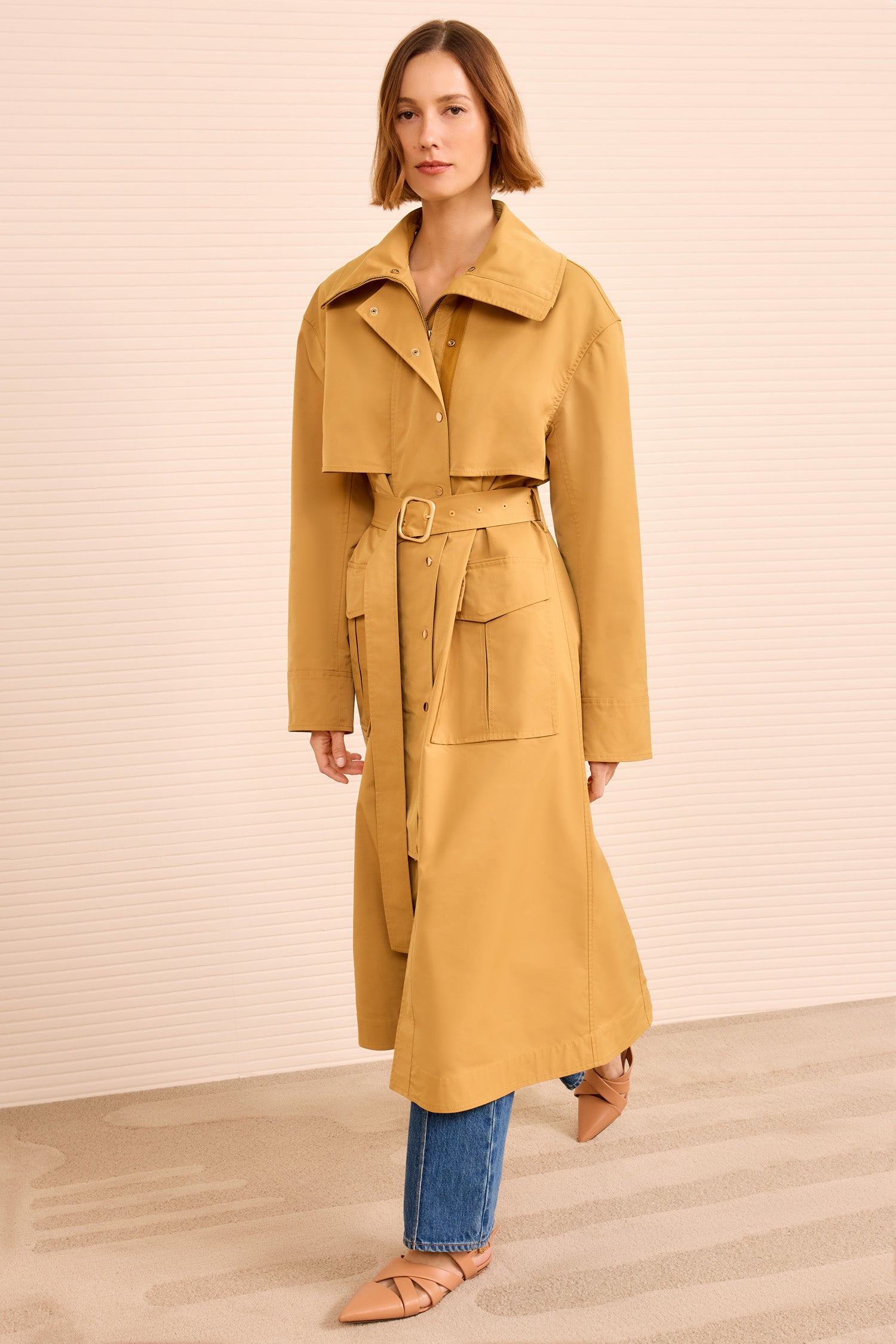 Adara Hooded Trench Coat - Almond Tan Trench Coat with Detachable