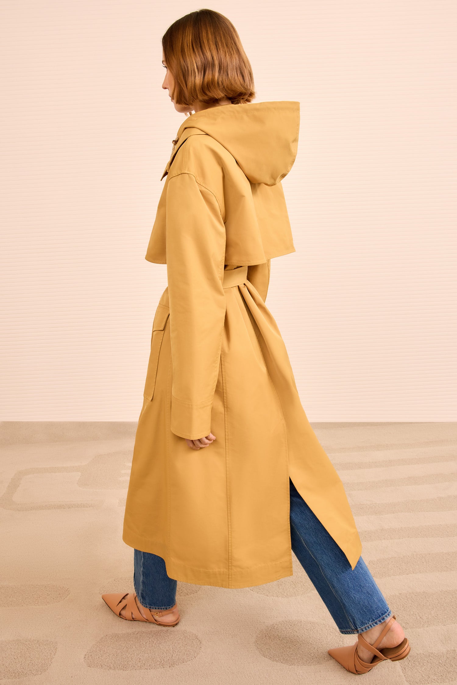 Adara Hooded Trench Coat - Almond Tan Trench Coat with Detachable