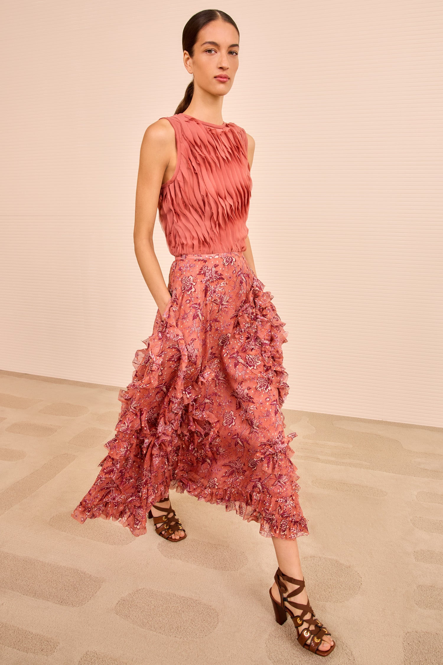 Adele Cascading Ruffle Skirt - Oleander