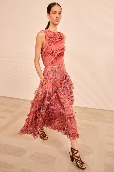 Adele Cascading Ruffle Skirt - Oleander