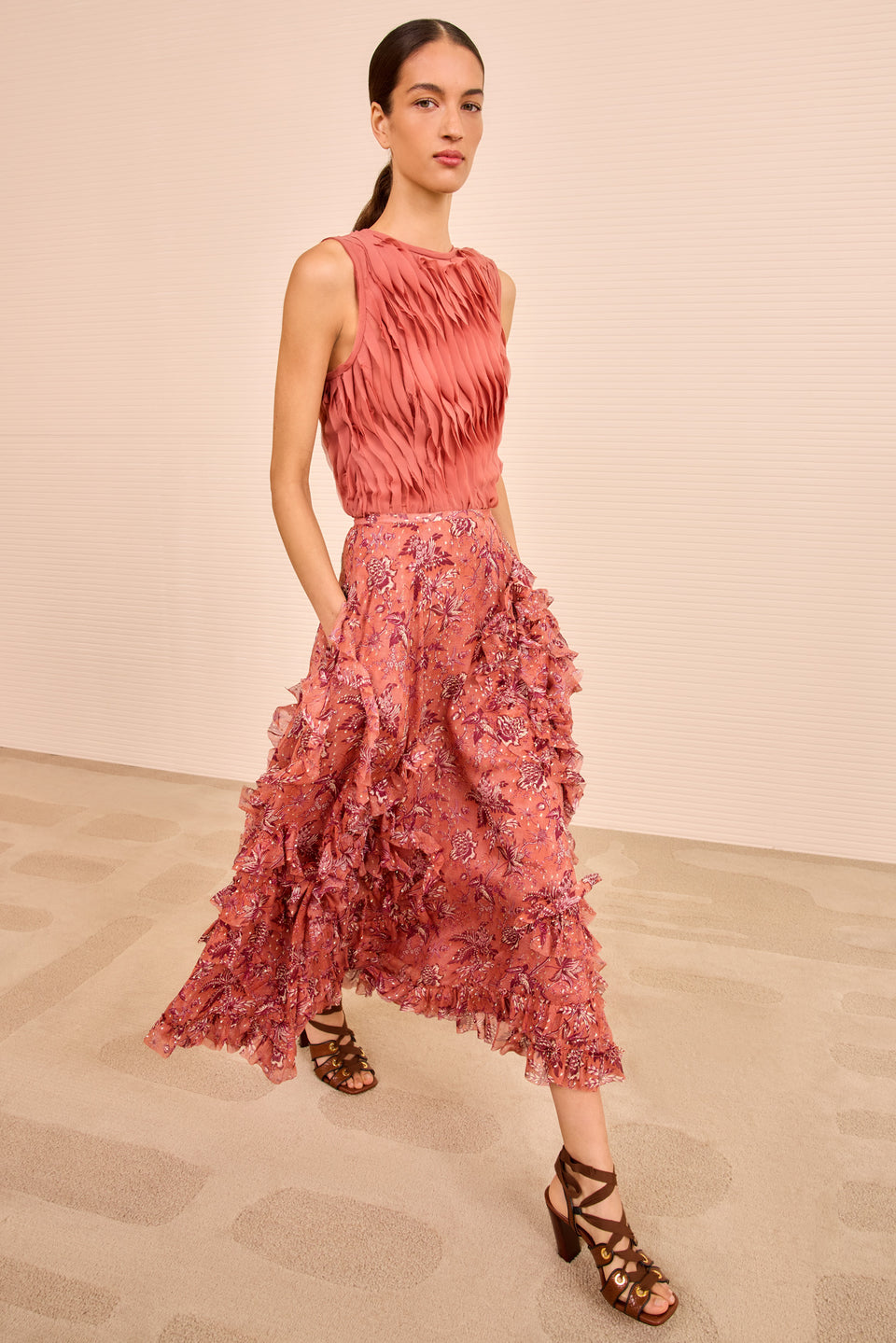 Adele Cascading Ruffle Skirt - Oleander
