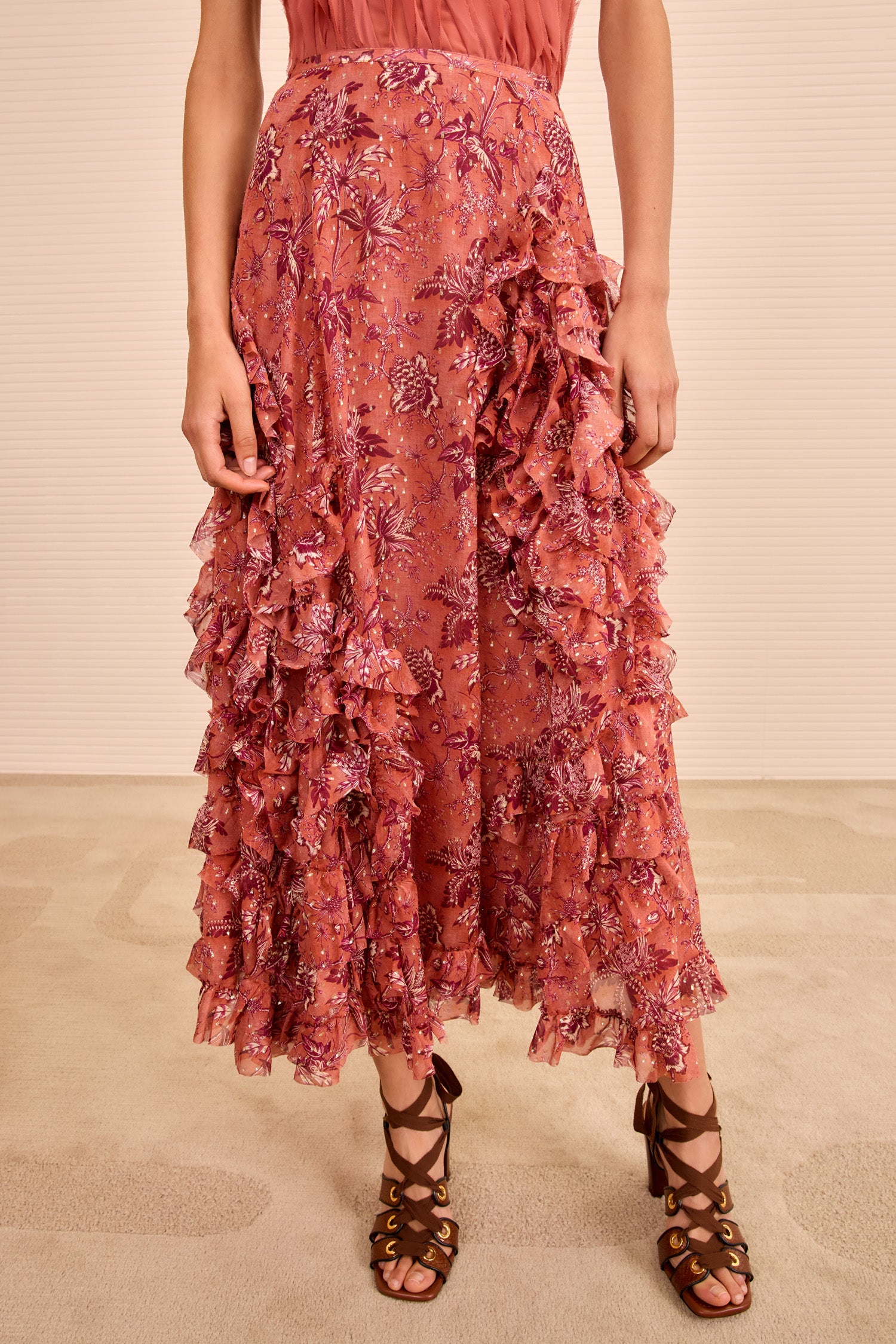 Adele Cascading Ruffle Skirt - Oleander