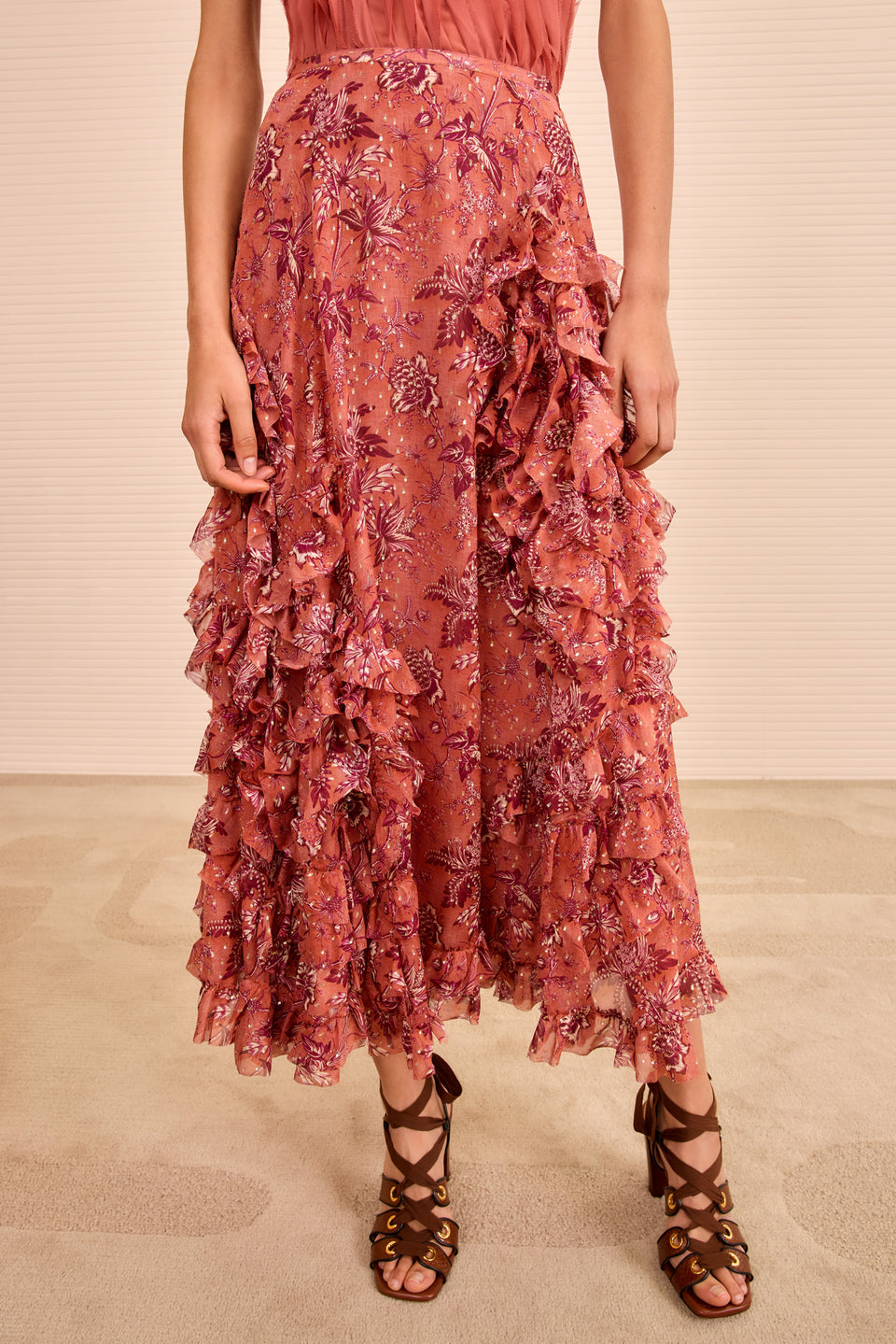 Adele Cascading Ruffle Skirt - Oleander