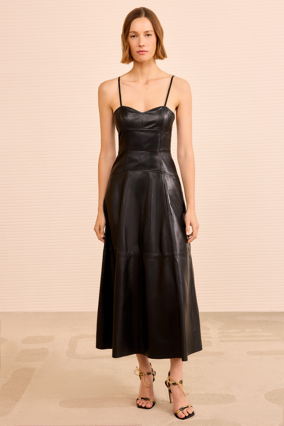 Adelina Midi Leather Dress - Noir