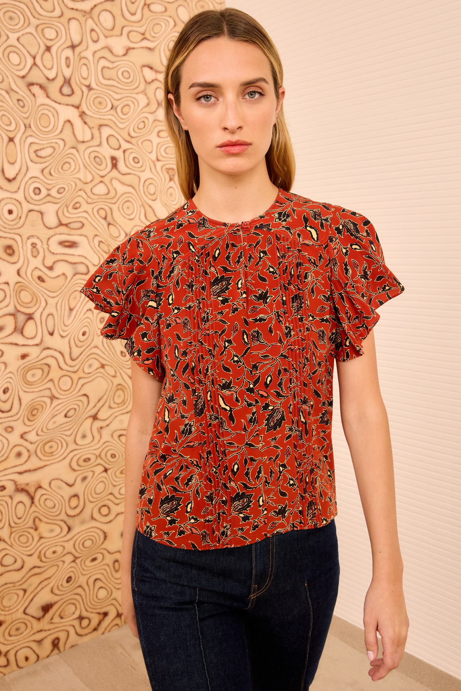 Ulla Johnson Adoni Short Sleeve Top - Terracotta
