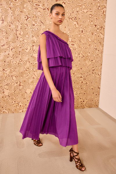Ulla Johnson | Women's Agneta One Shoulder in Purple Laser Cut Midi Dress Size 4 Ulla Johnson | Women's Agneta One Shoulder in Purple Laser Cut Midi Dress Size 4