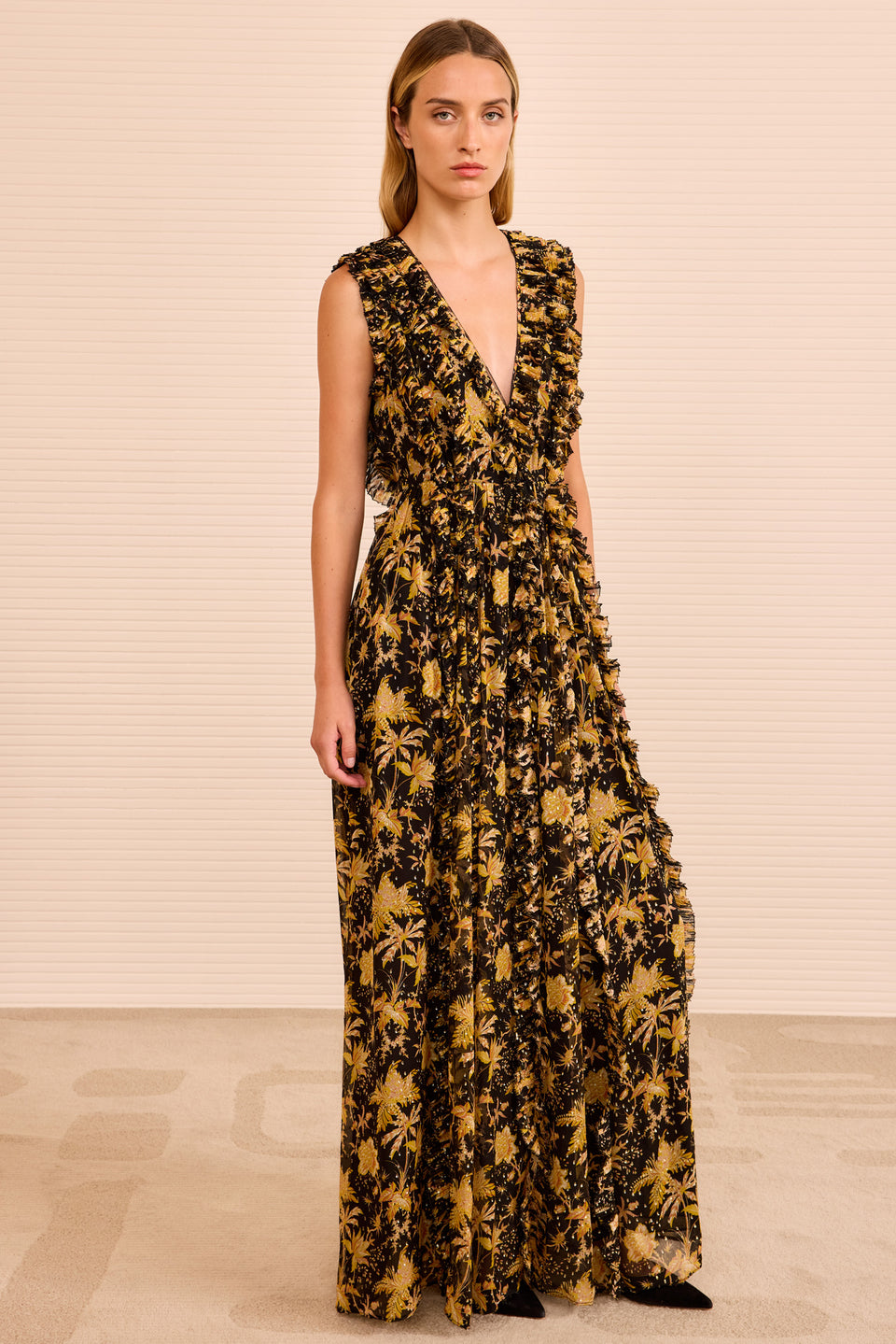 Aida Cascading Ruffle Gown - Forsythia