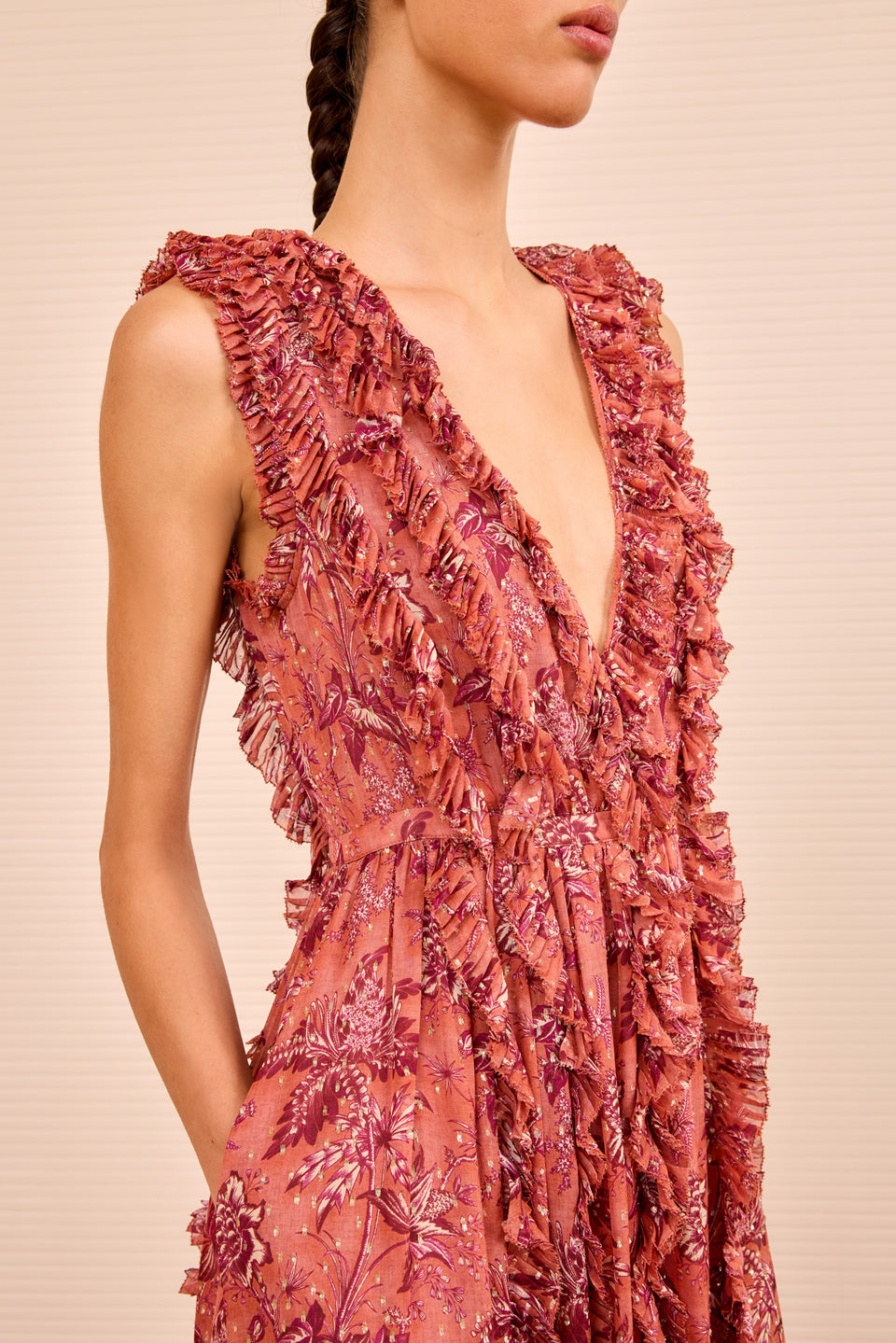 Aida Cascading Ruffle Gown - Oleander
