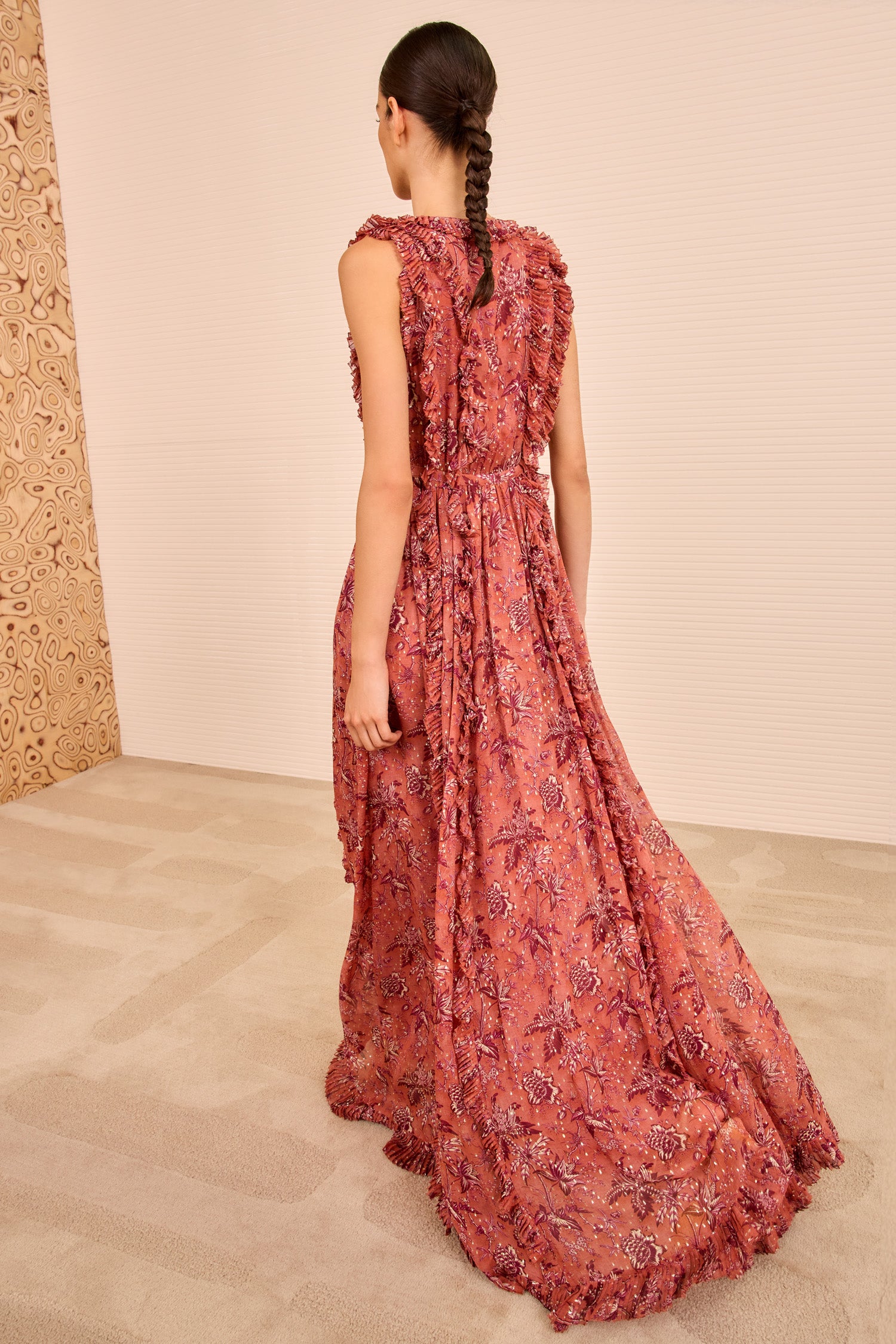 Aida Cascading Ruffle Gown - Oleander