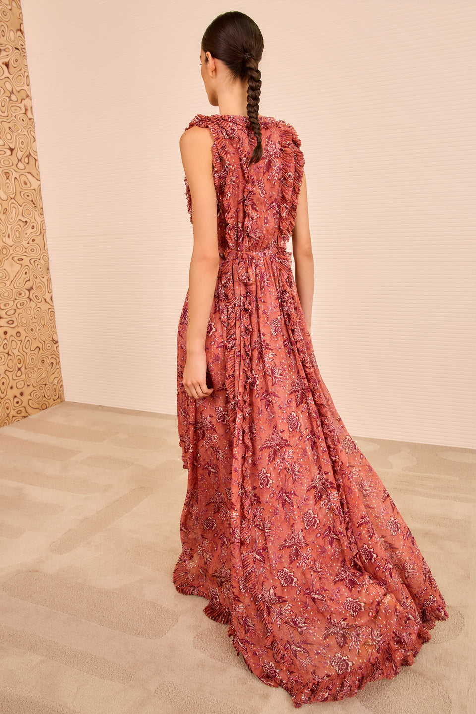 Aida Cascading Ruffle Gown - Oleander