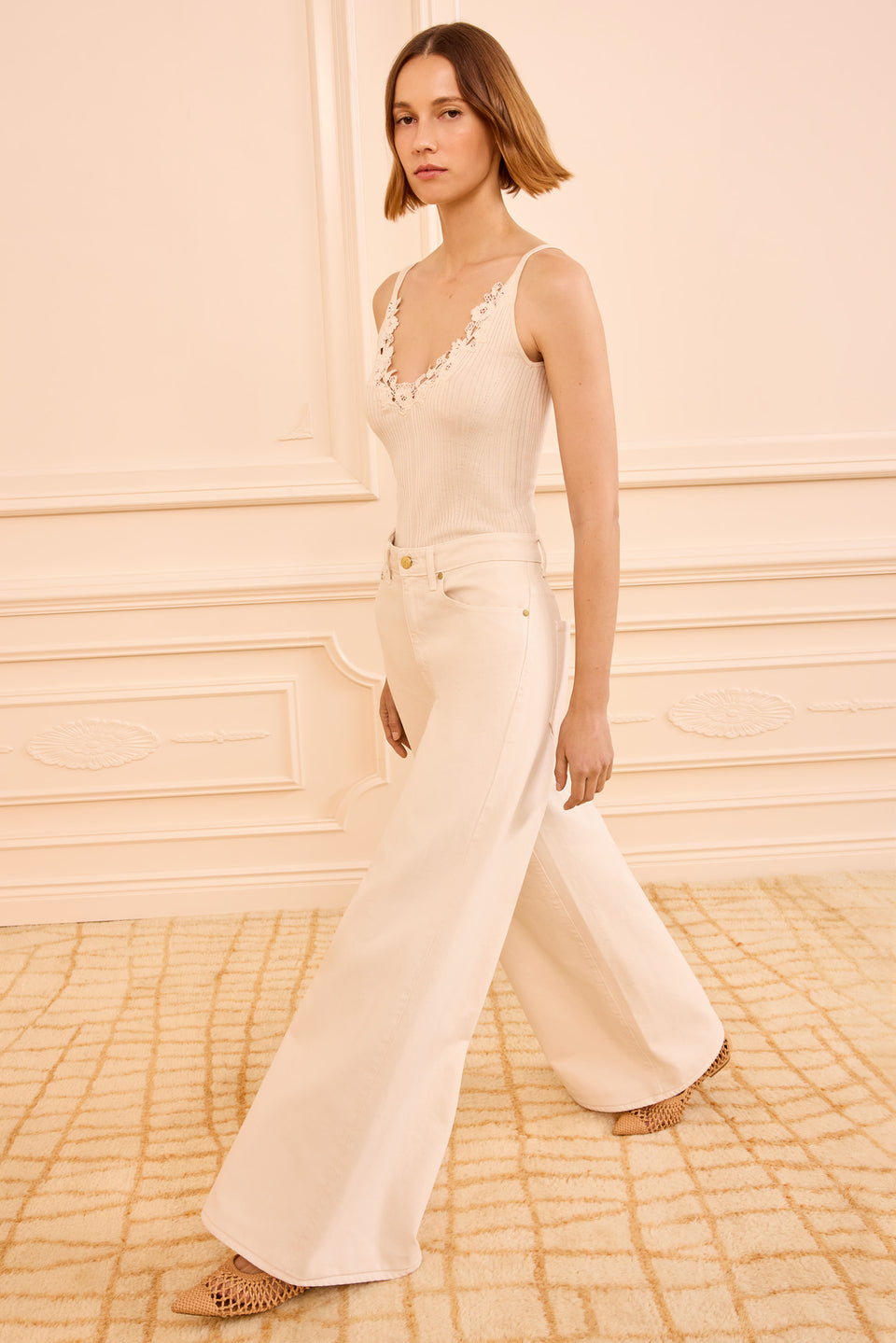 Ainsley Knit Camisole with Lace - Pearled Ivory