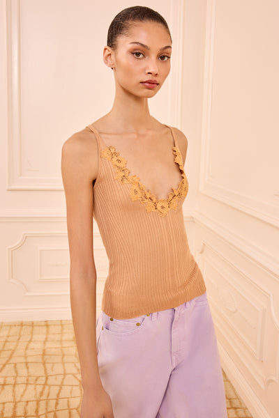 Ainsley Knit Camisole with Lace - Pecan