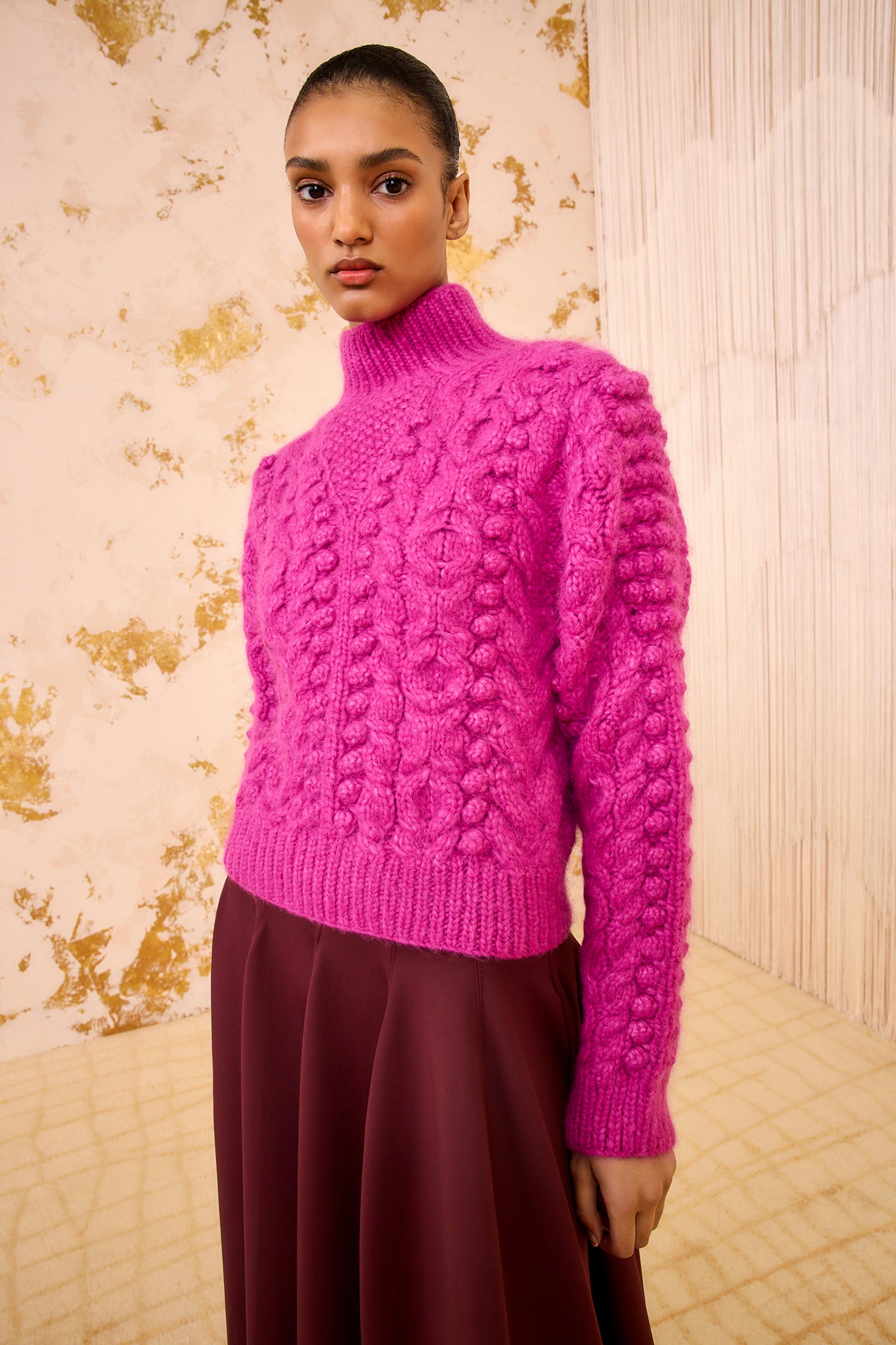 Albia Alpaca Knit Pullover - Rose Textured Alpaca Knit Sweater