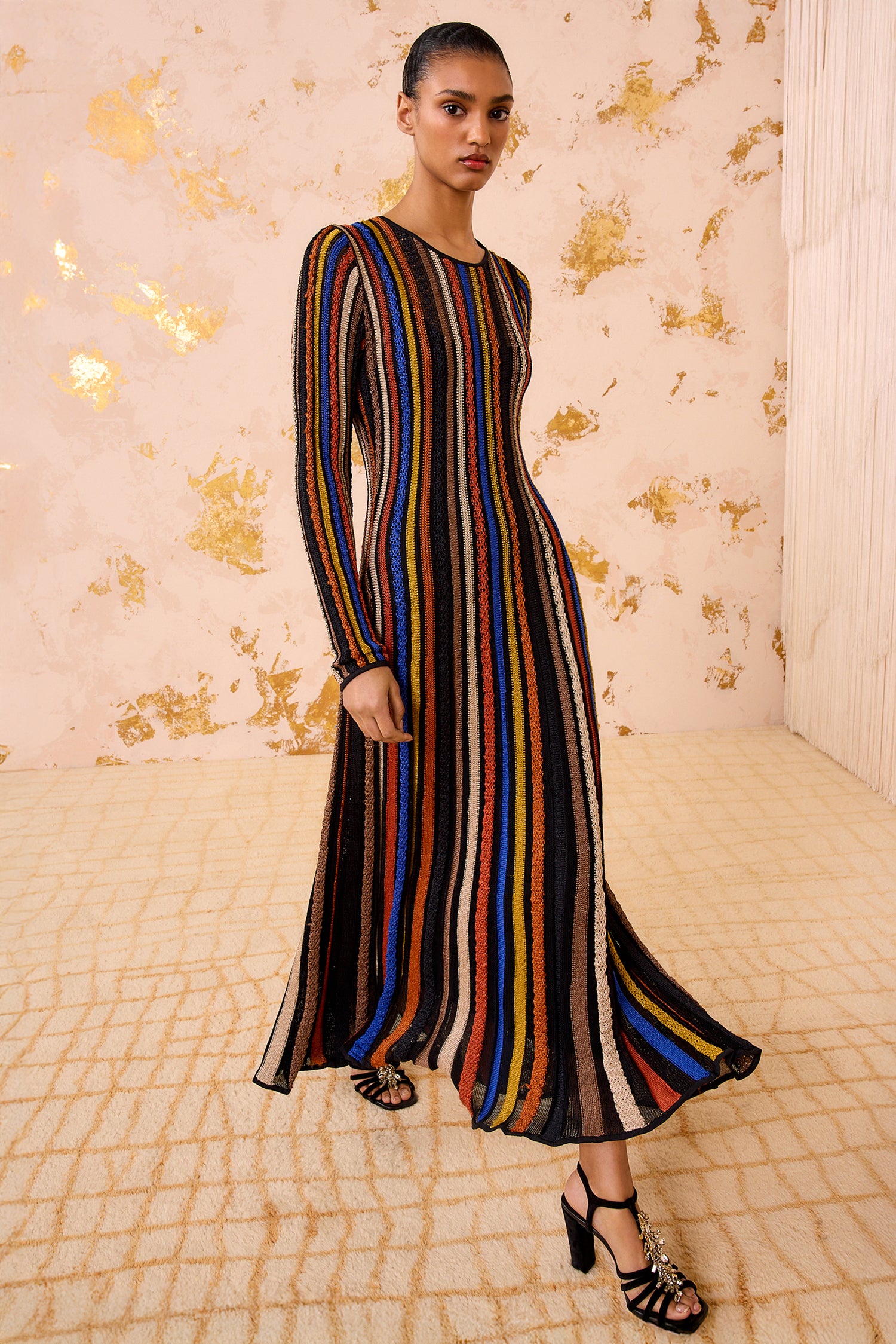 Albie Knit Long Sleeve Dress - Zoisite Striped Maxi Knitwear Albie Knit Long Sleeve Dress - Zoisite Striped Maxi Knitwear