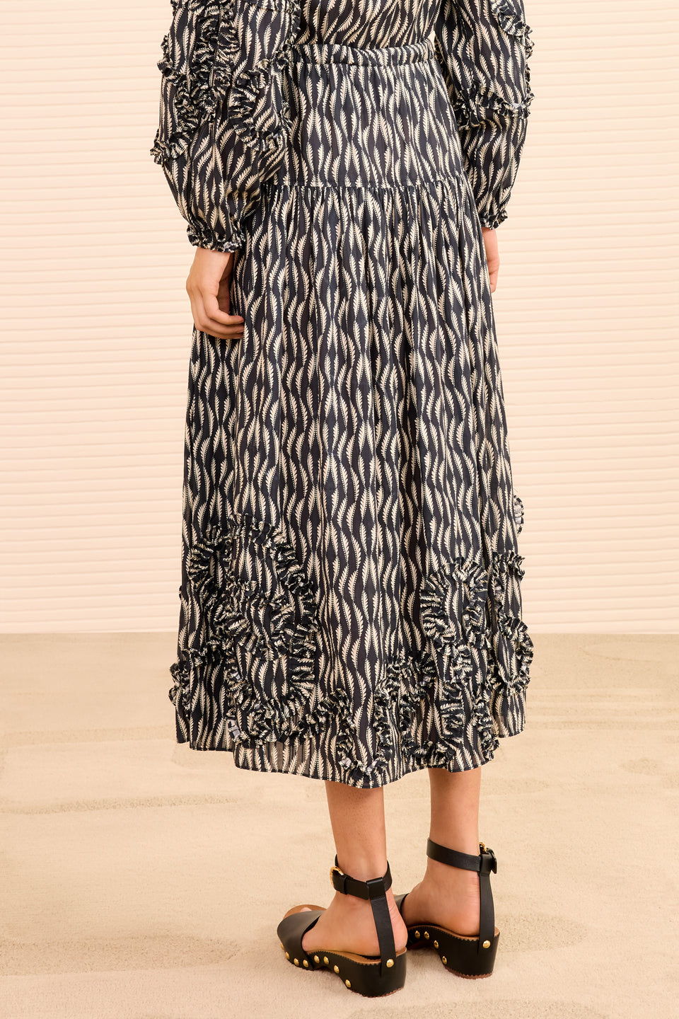 Alexandra Ruffled Cotton Midi Skirt - Graphite