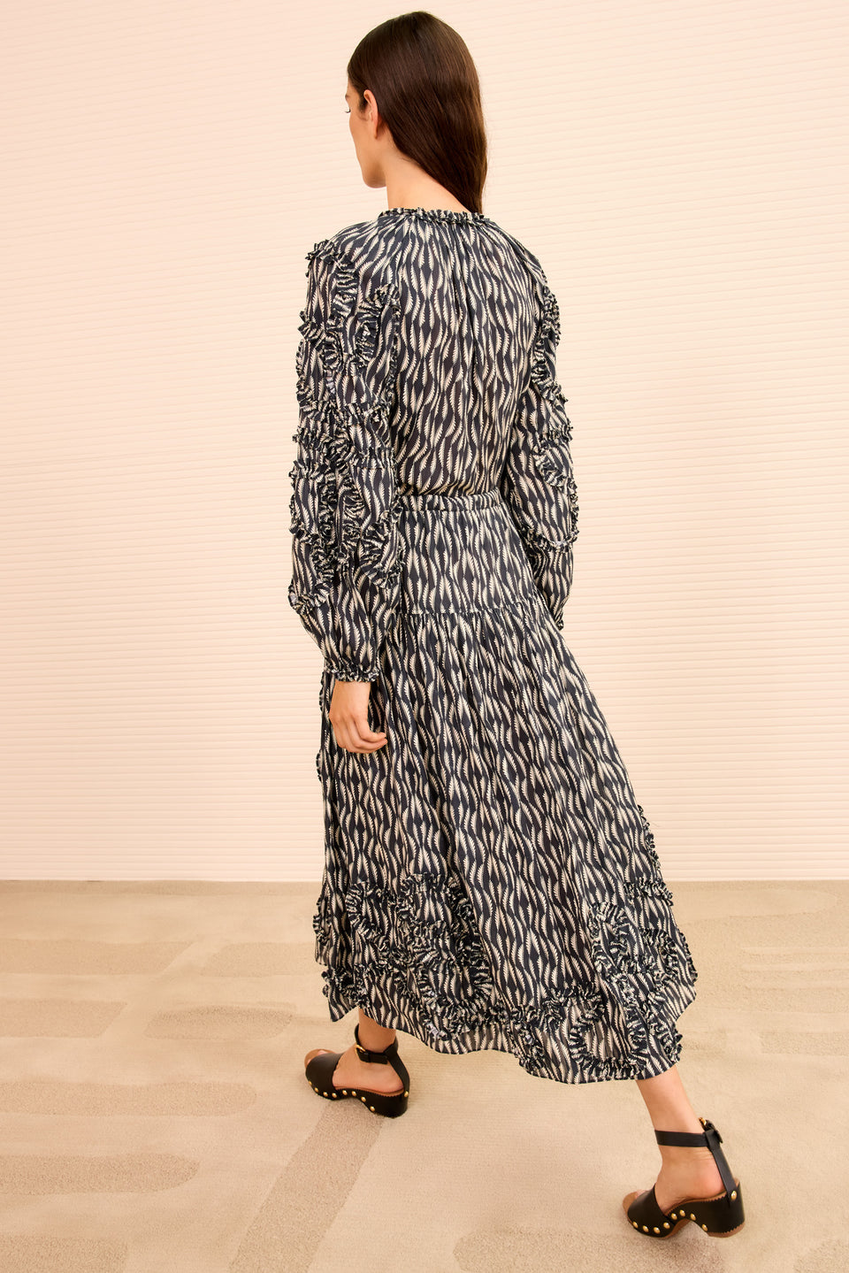 Alexandra Ruffled Cotton Midi Skirt - Graphite