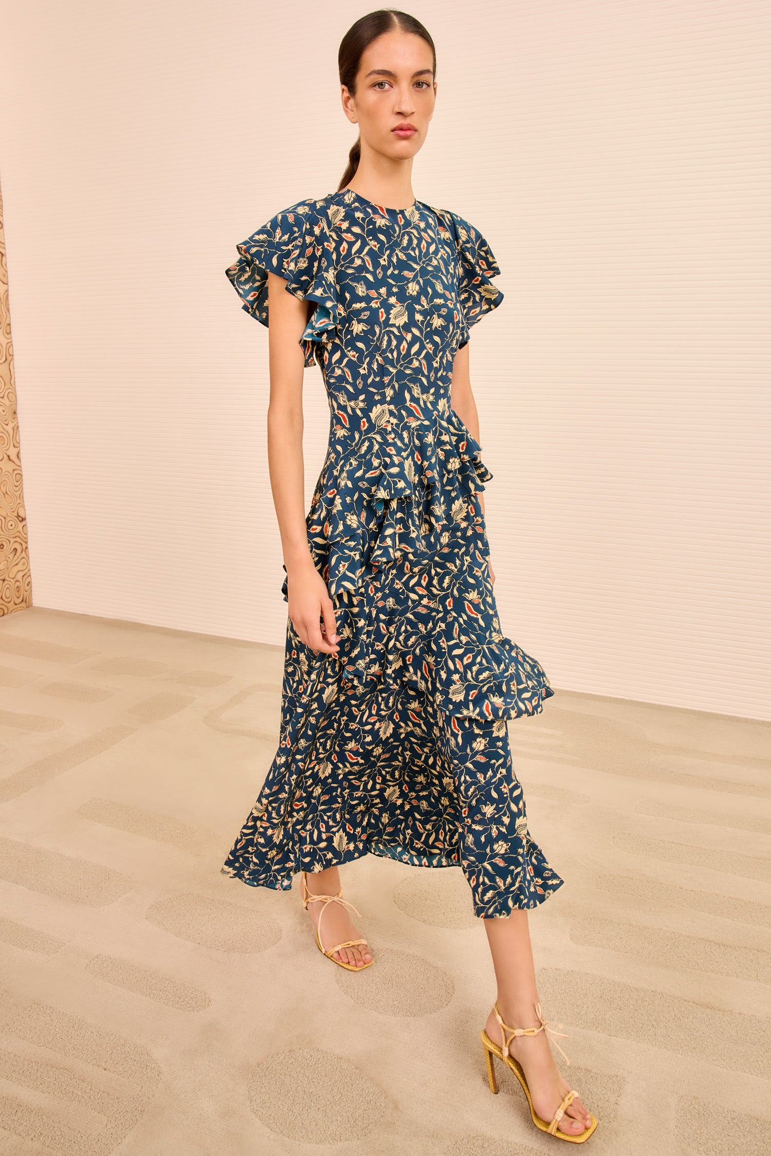 Ulla Johnson Amaia Cascading Ruffle Midi Dress - Midnight Garden