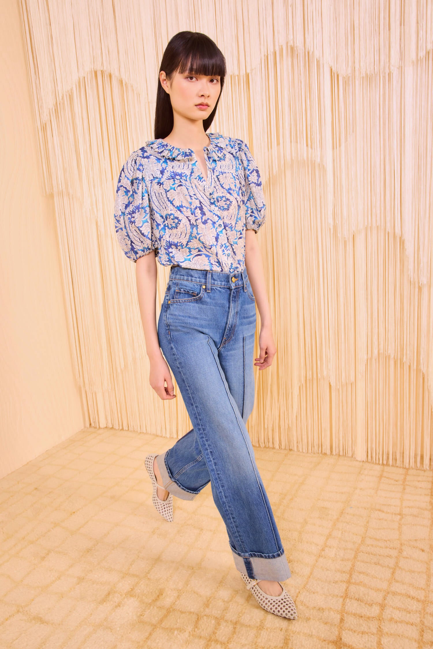 Amari Short Sleeve Blouse - Ciel Cotton Blend Short Puff