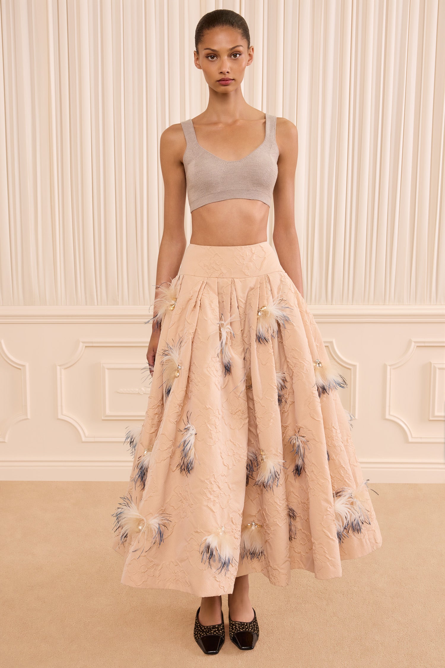 Ulla Johnson Angelique Cloque Skirt with Embellishment - Almond