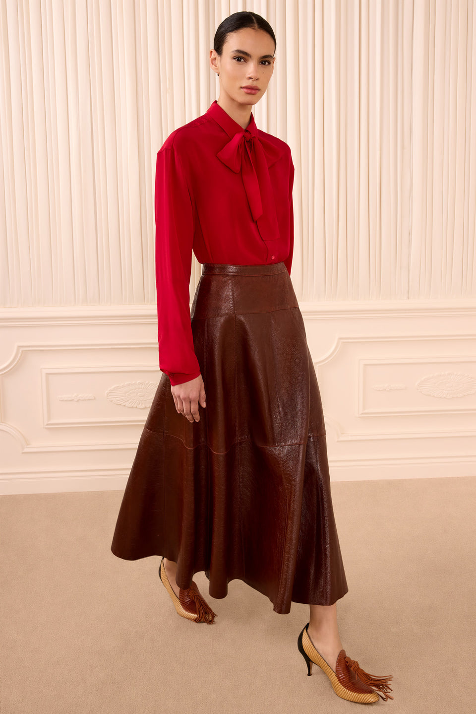 Aninda Leather Midi Skirt - Cognac