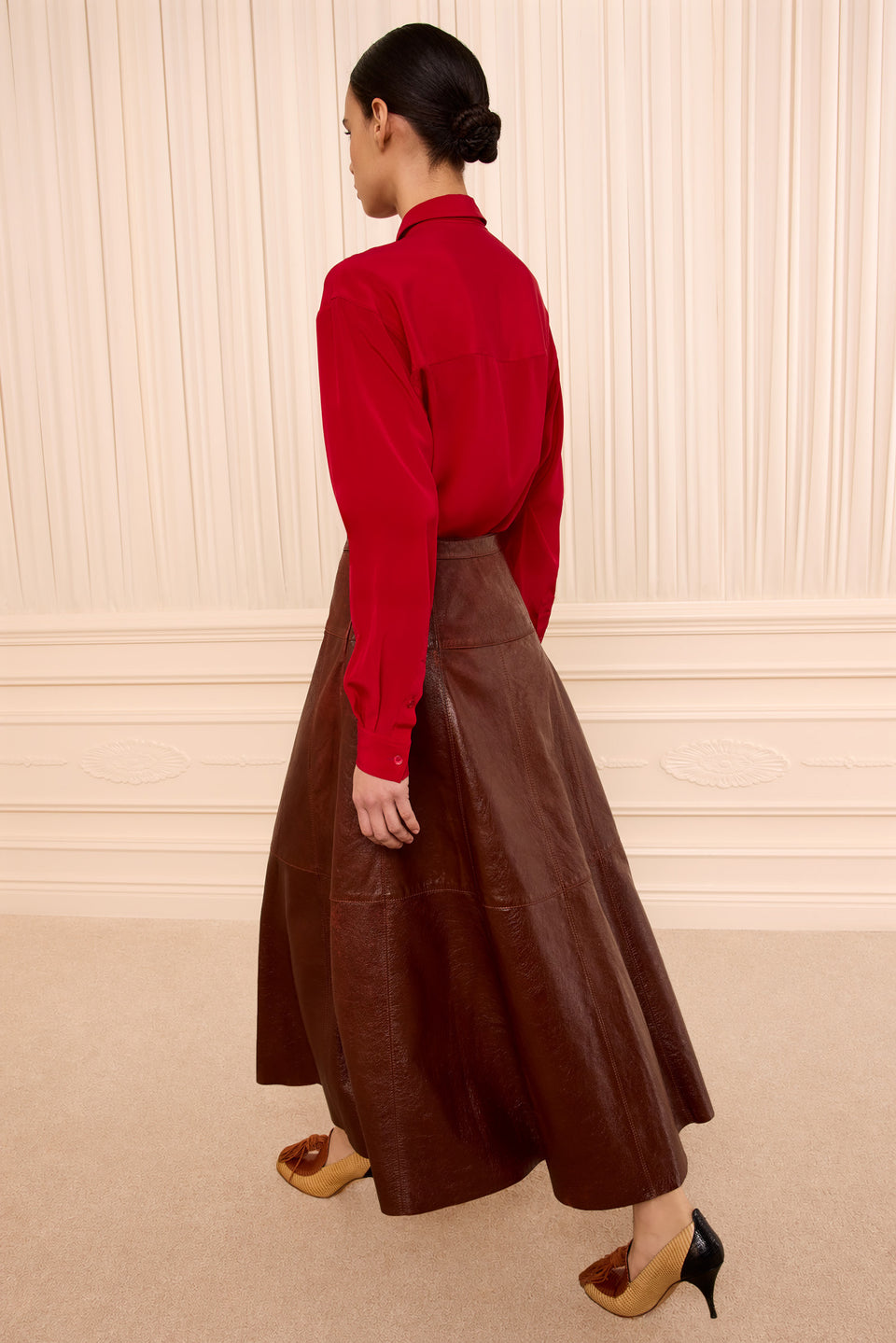 Aninda Leather Midi Skirt - Cognac
