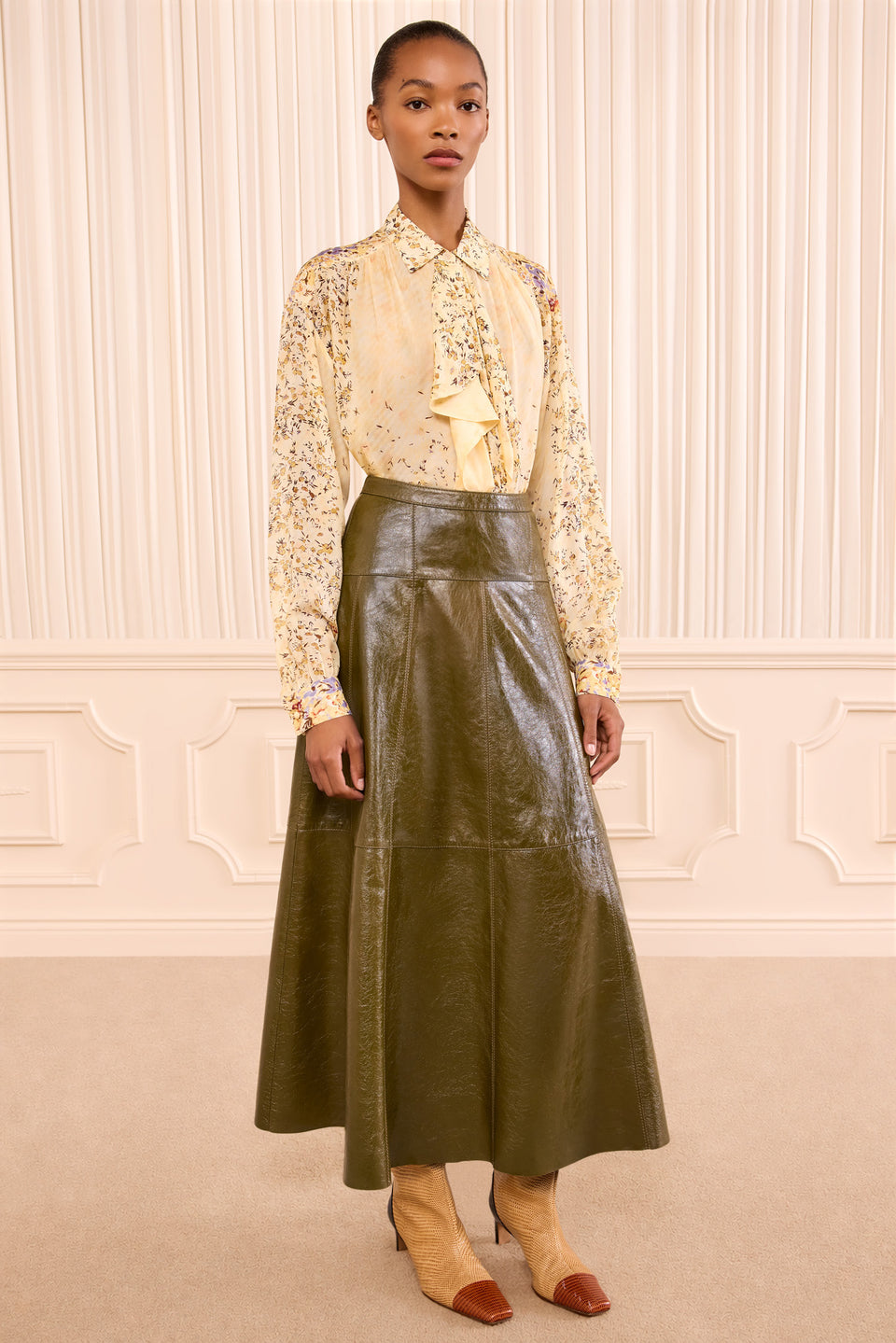 Aninda Leather Midi Skirt - Lichen