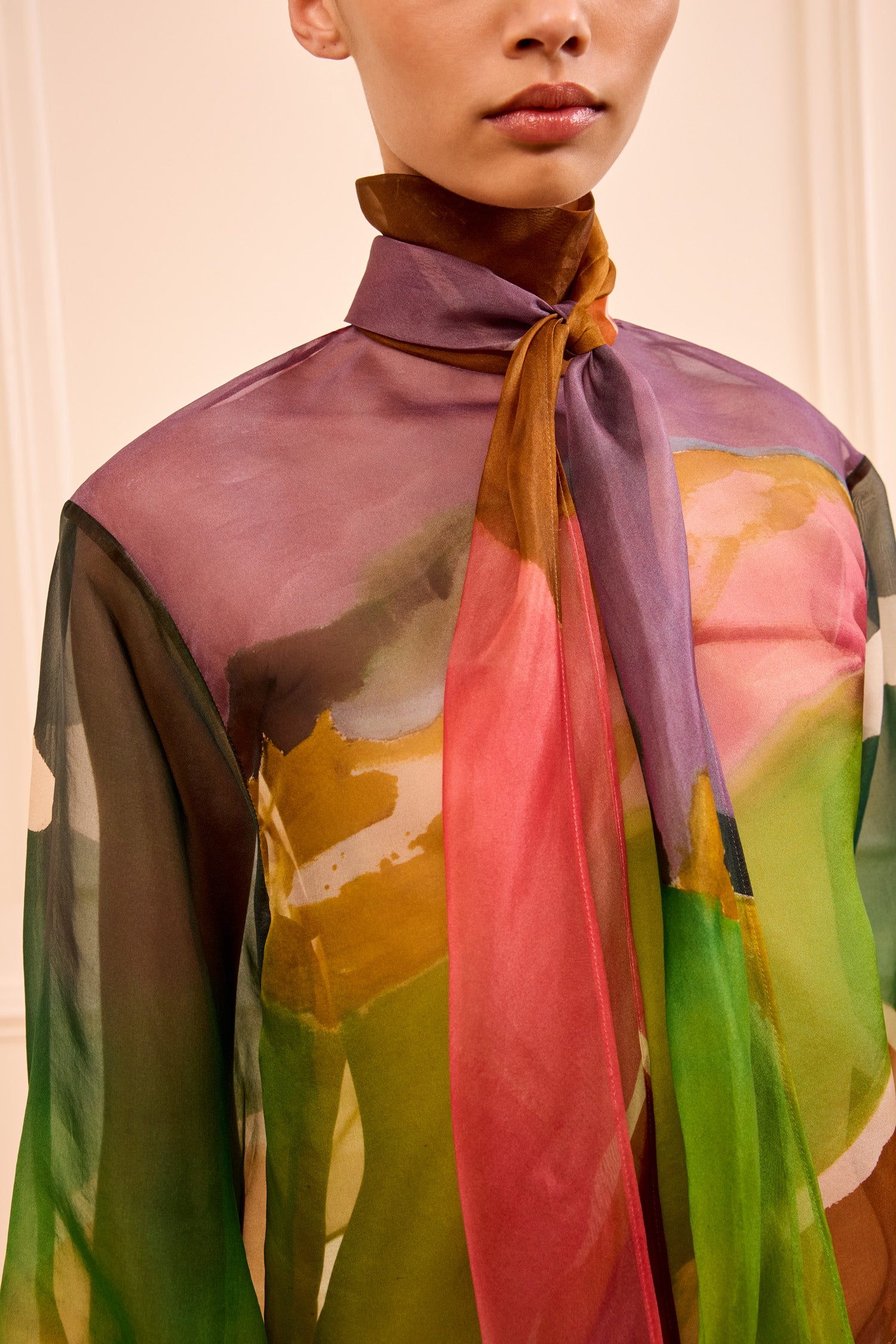 Anisa Organza Blouse - Nature Abhors A Vacuum Tie Neck Long Sleeve
