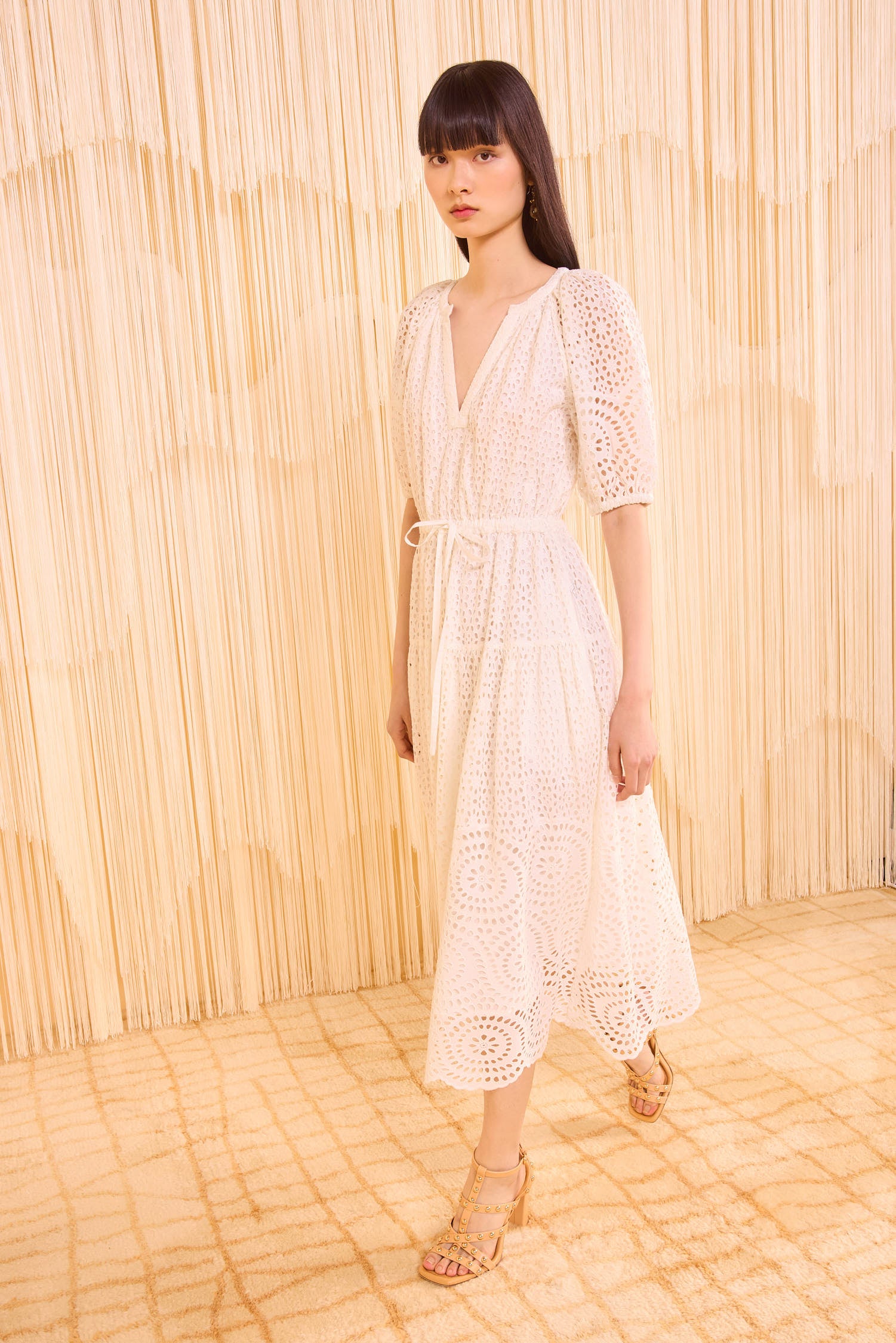Annetta Puff Sleeve Midi Dress - Pristine