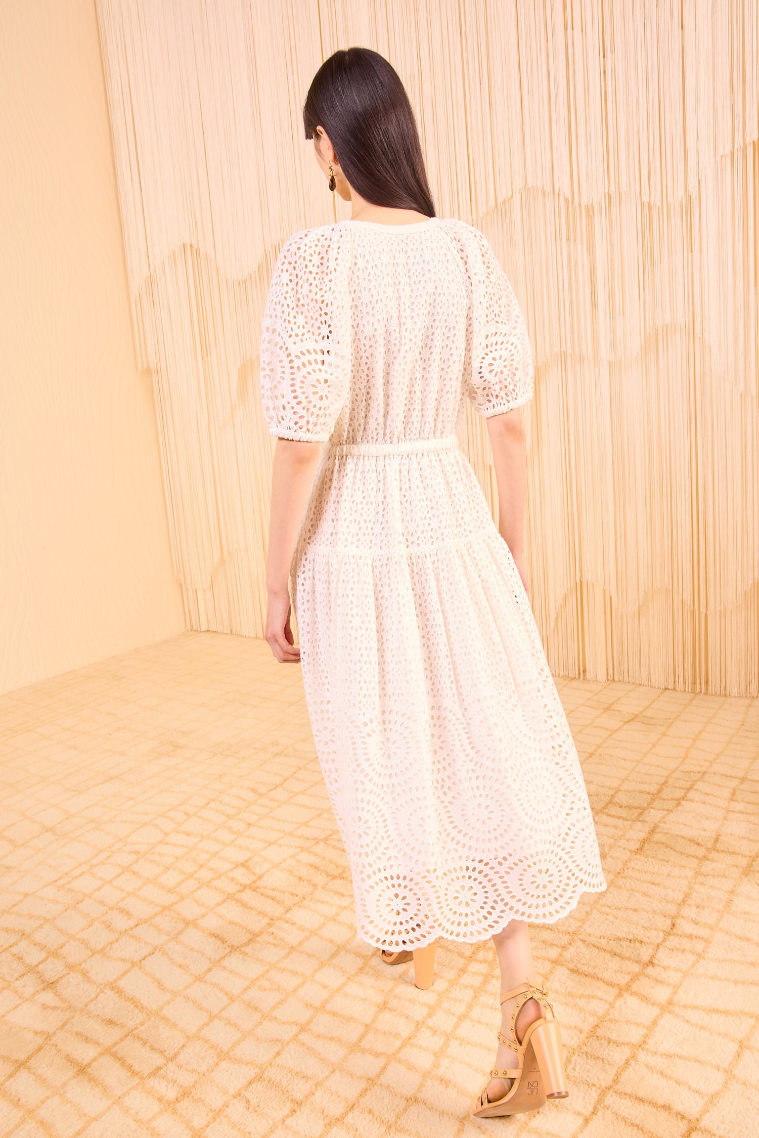 Annetta Puff Sleeve Midi Dress - Pristine