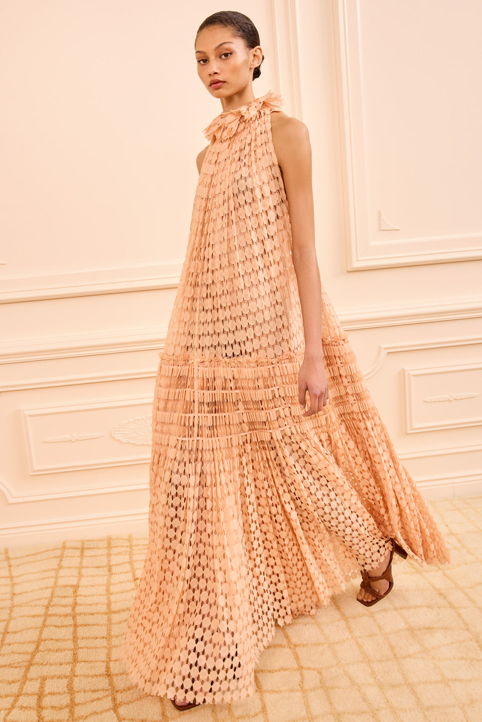 Anouk Lace High Neck Gown - Blush