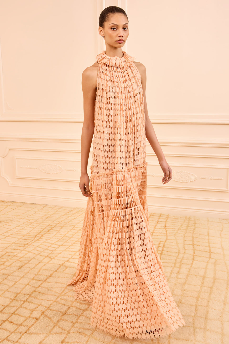Anouk Lace High Neck Gown - Blush