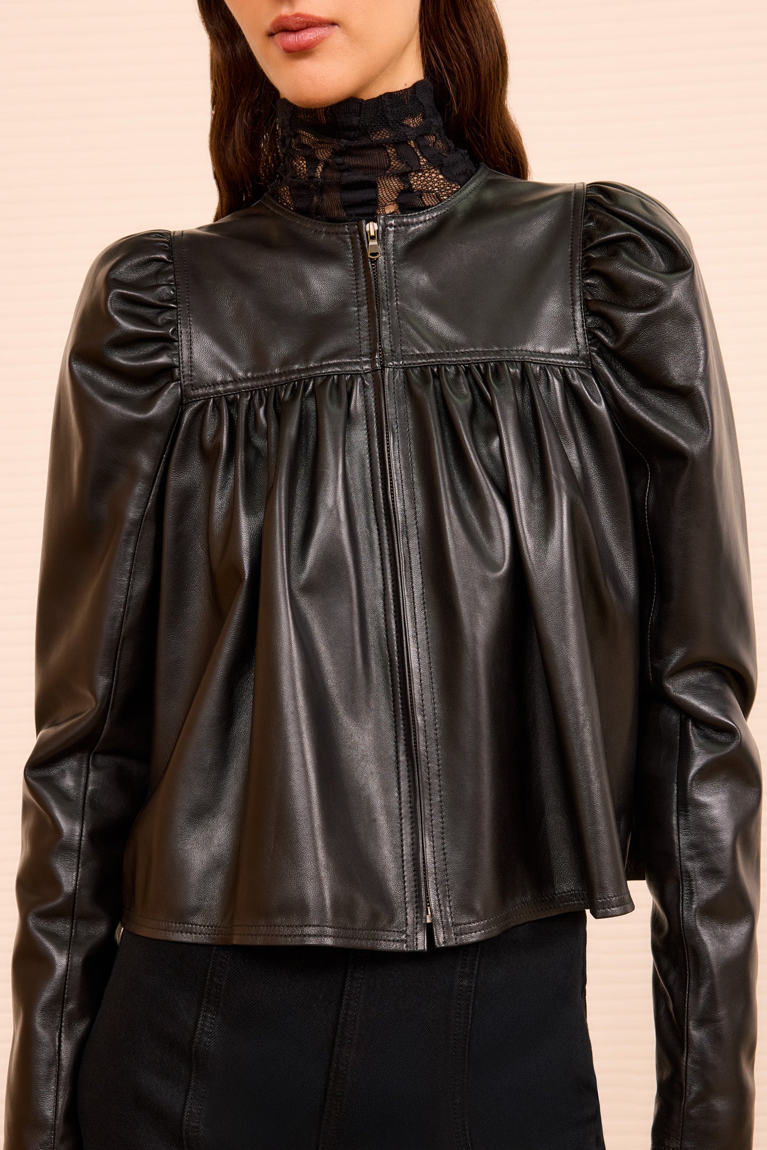 Anouk Zip Up Leather Jacket - Noir