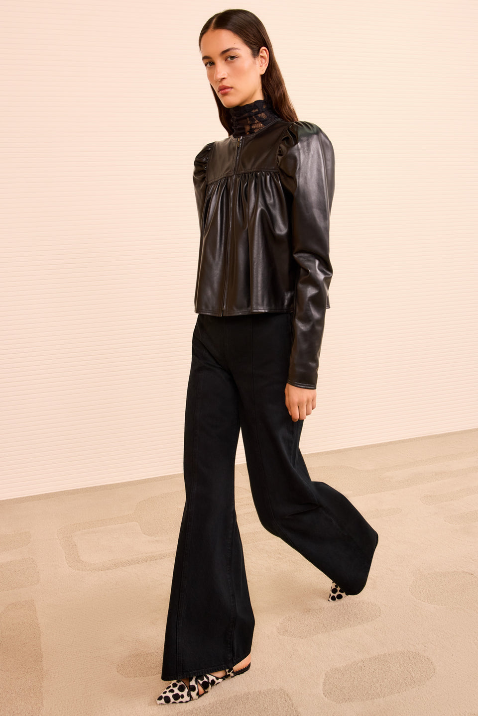 Anouk Zip Up Leather Jacket - Noir