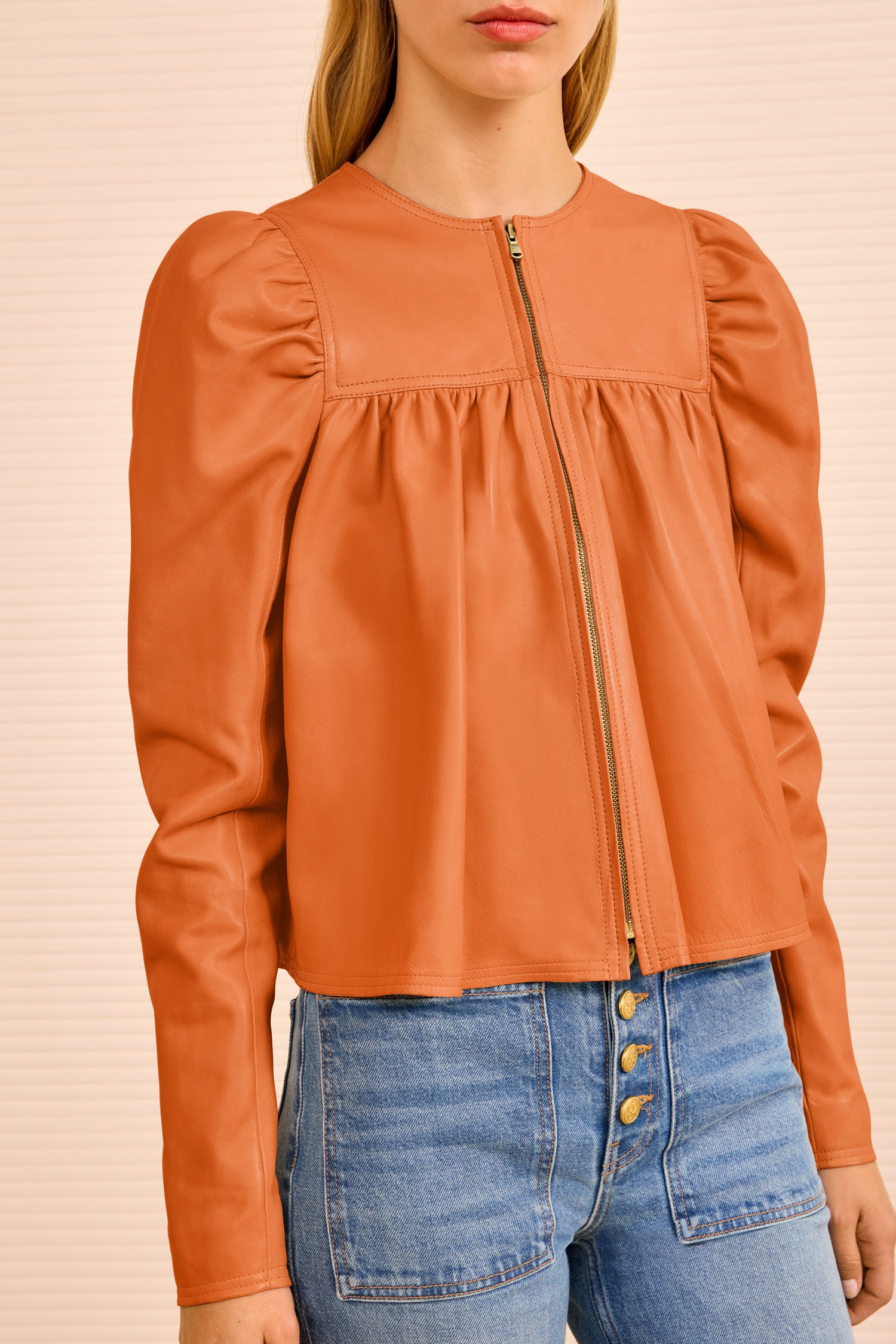 Anouk Zip Up Leather Jacket - Sienna