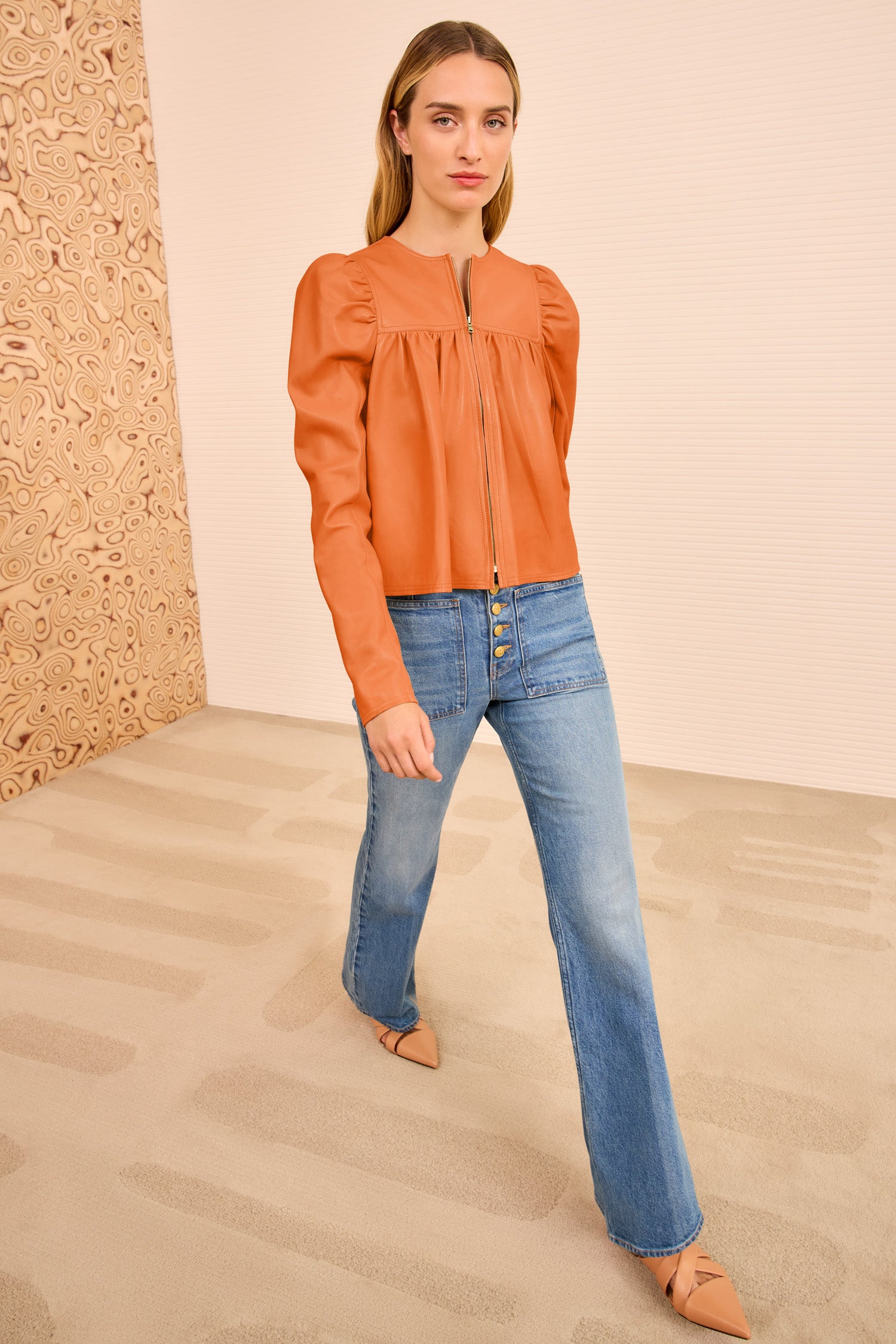 Ulla Johnson Anouk Zip Up Leather Jacket - Sienna