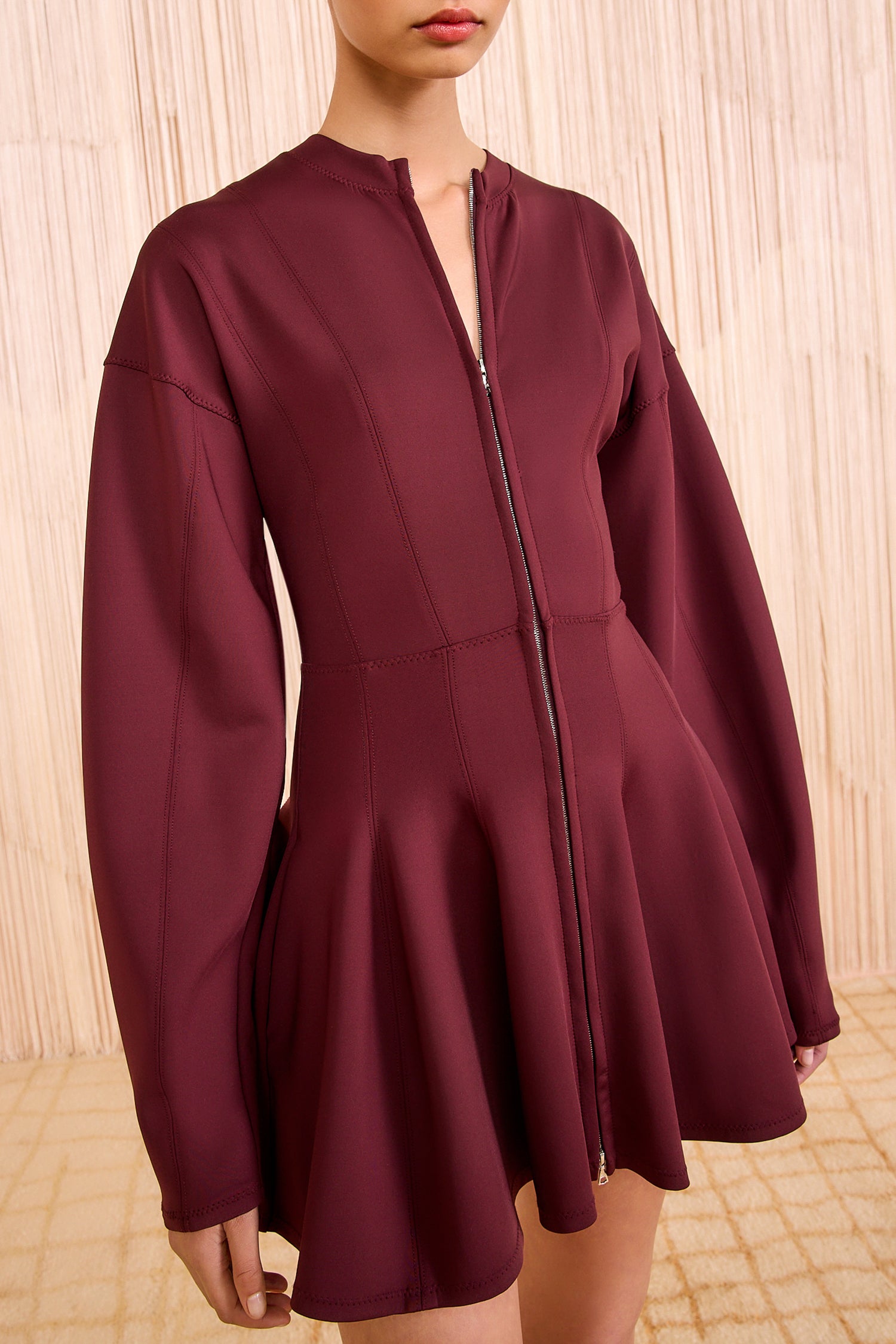 Ansel Mini Dress with Zipper Front - Mahogany