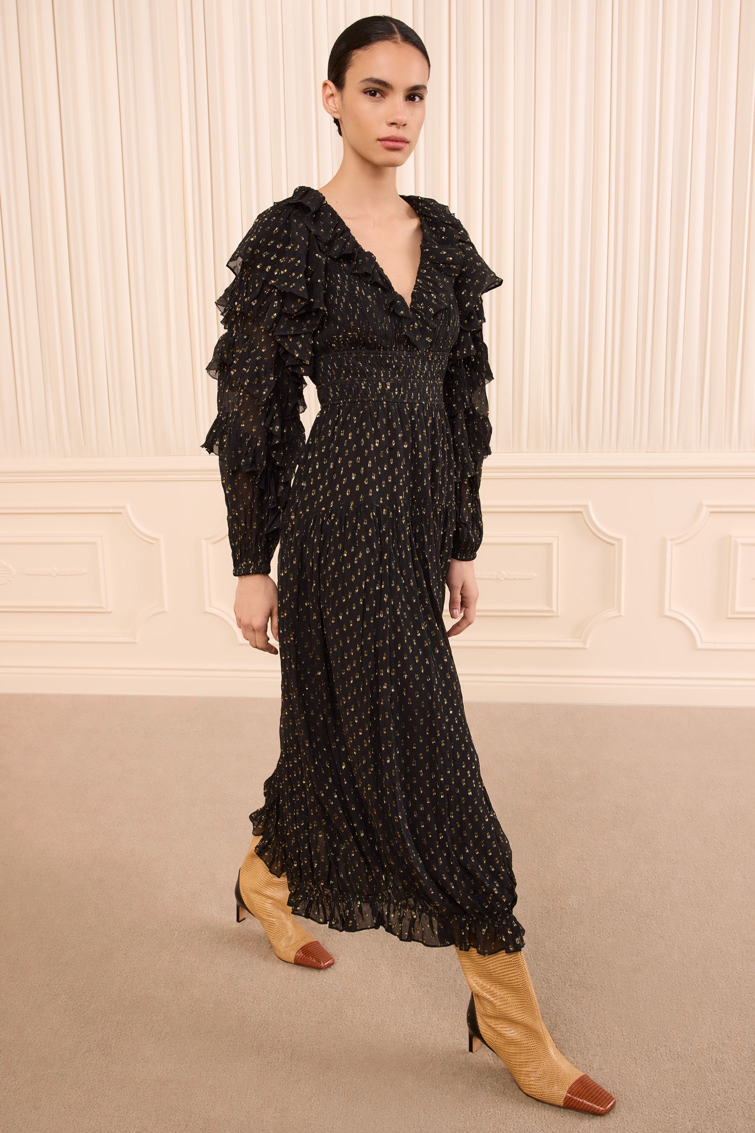Ardis Long Sleeve Silk Dress - Noir