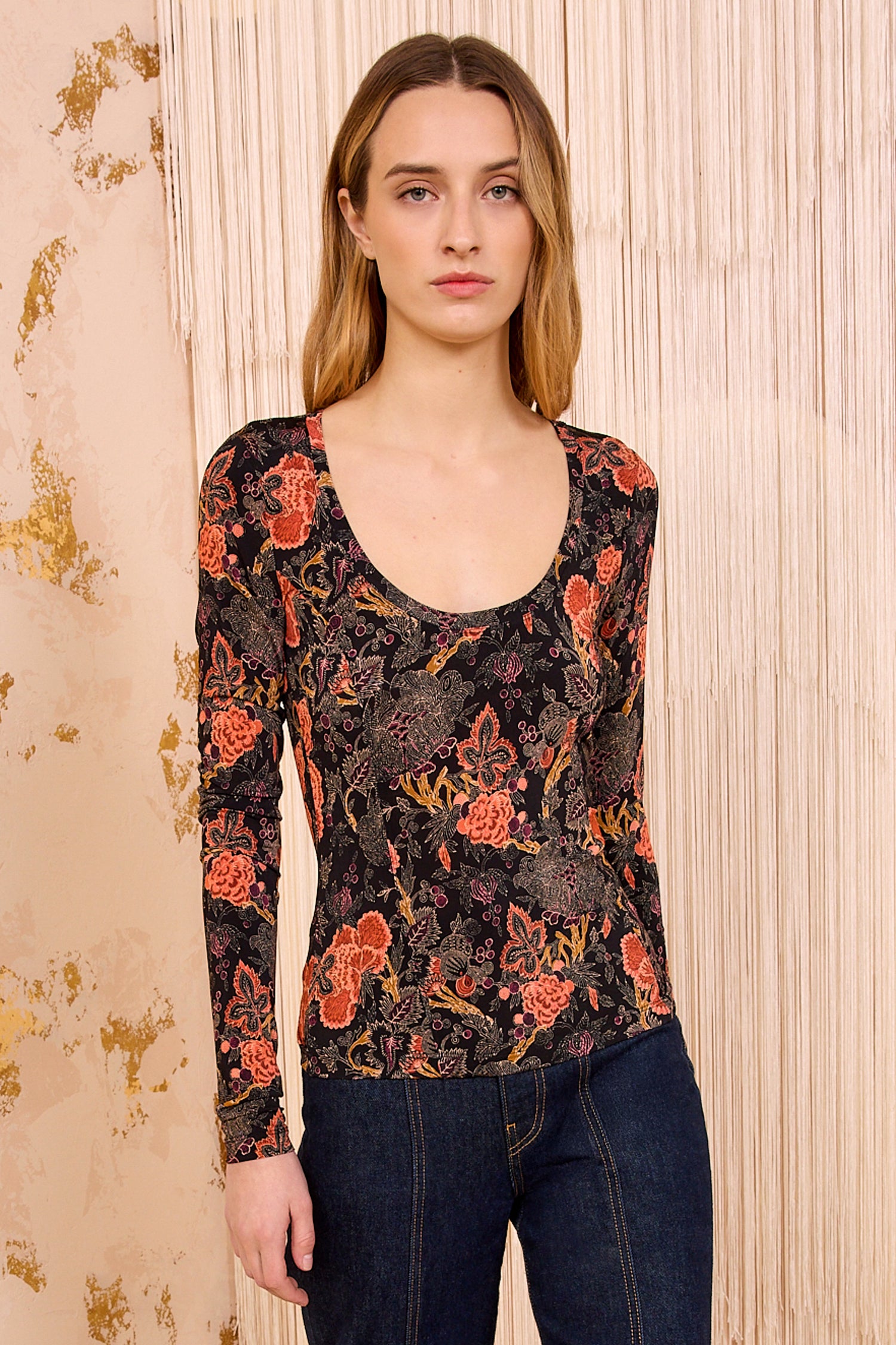 Aris Jersey Long Sleeve U&ndash;Neck Top - Night Lily