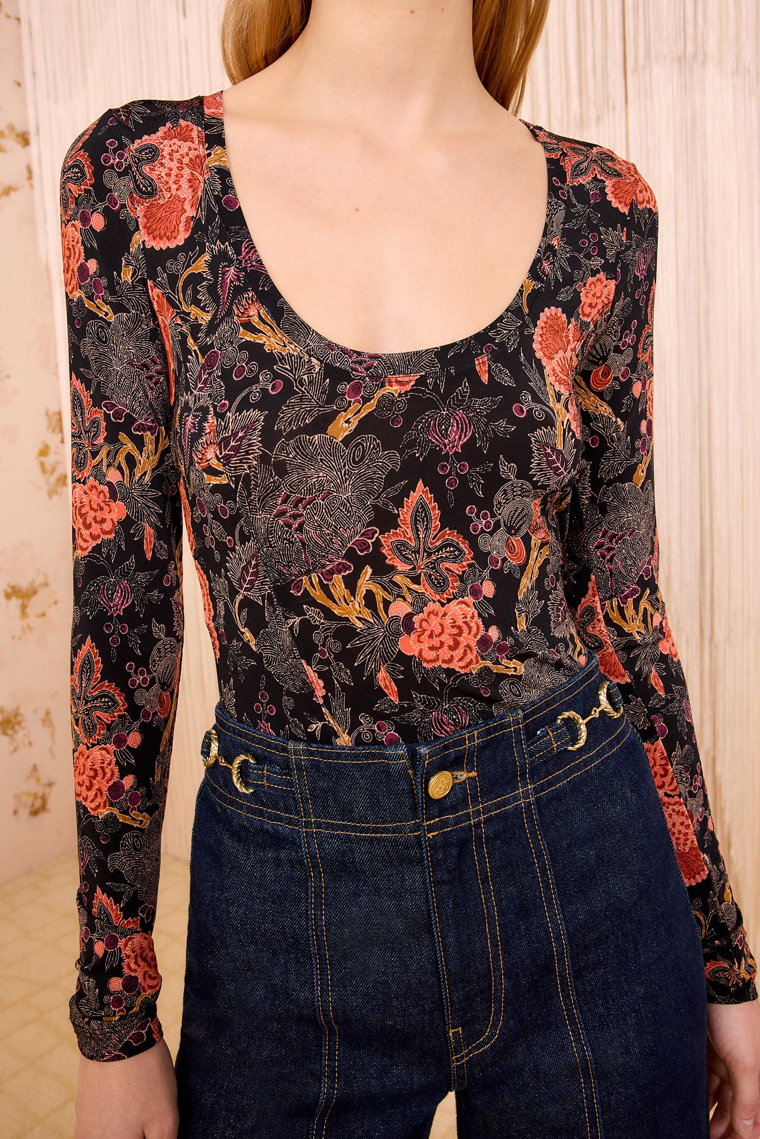 Ulla Johnson Aris Jersey Long Sleeve U&ndash;Neck Top - Night Lily