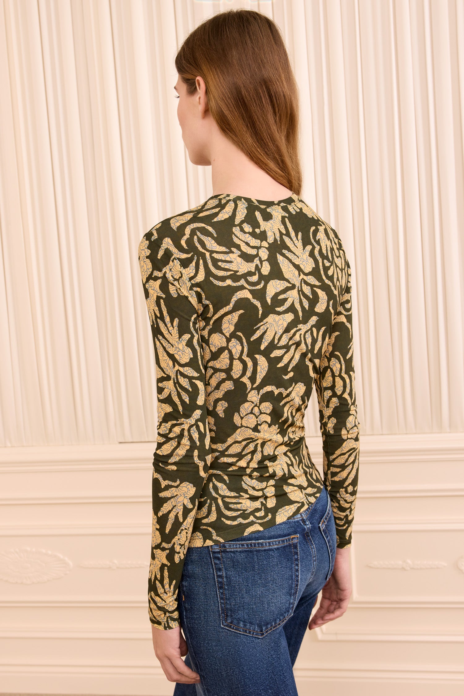 Ulla Johnson Asha Long Sleeve Jersey Top - Khaki Floral