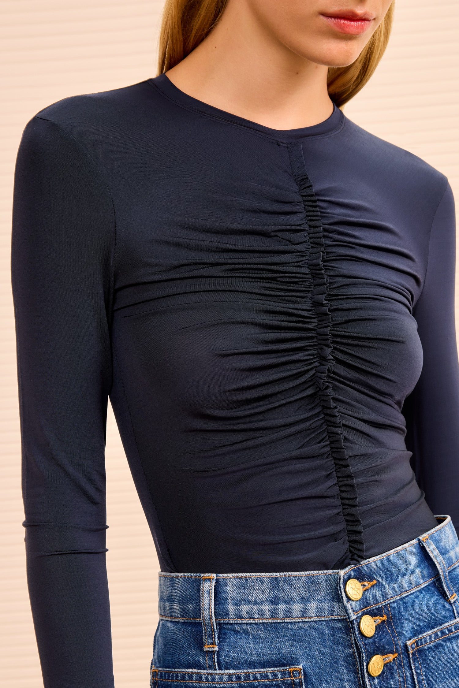 Asha Ruched Long Sleeve Top - Midnight - Ulla Johnson