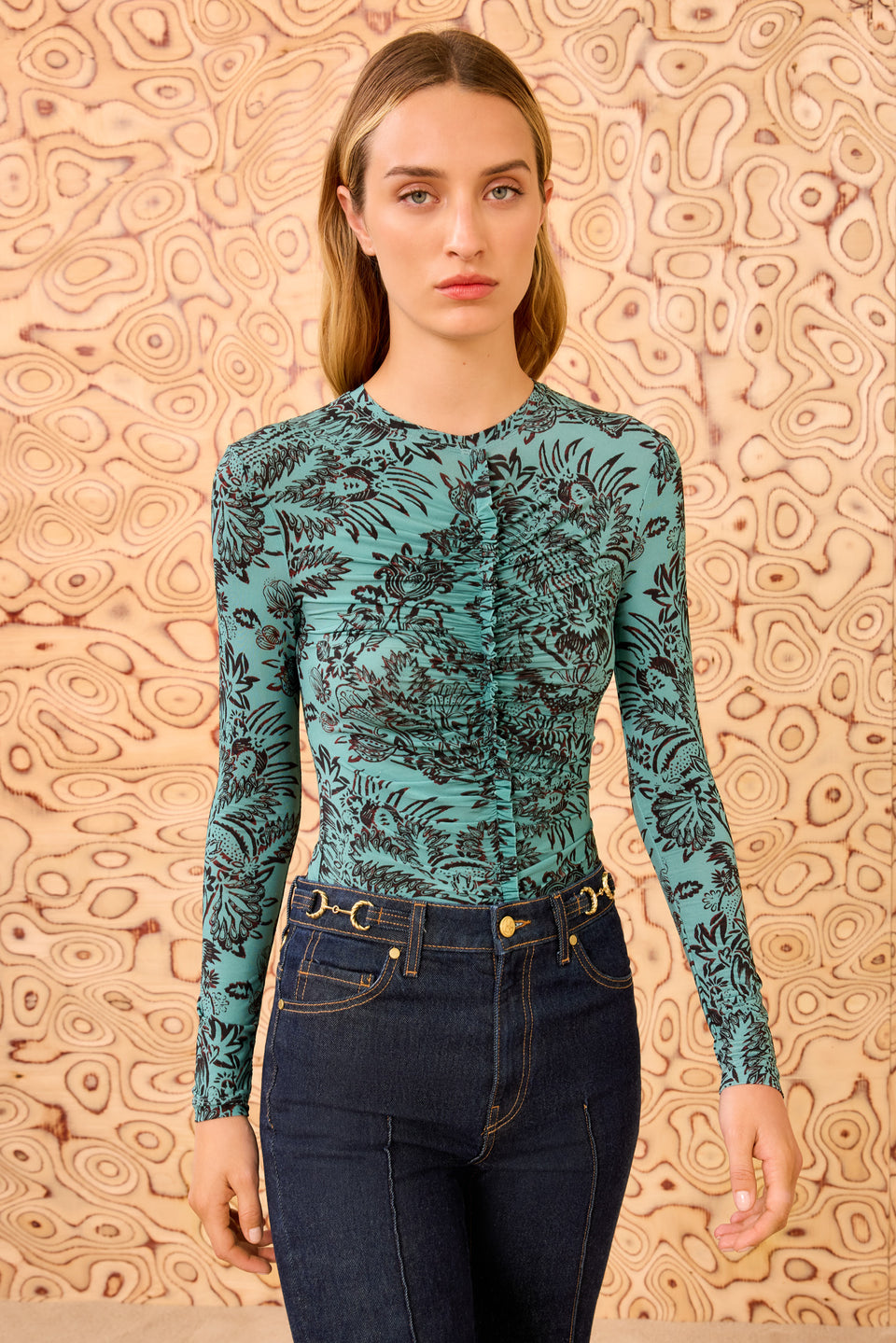 Asha Ruched LS Top - Ocean Flora