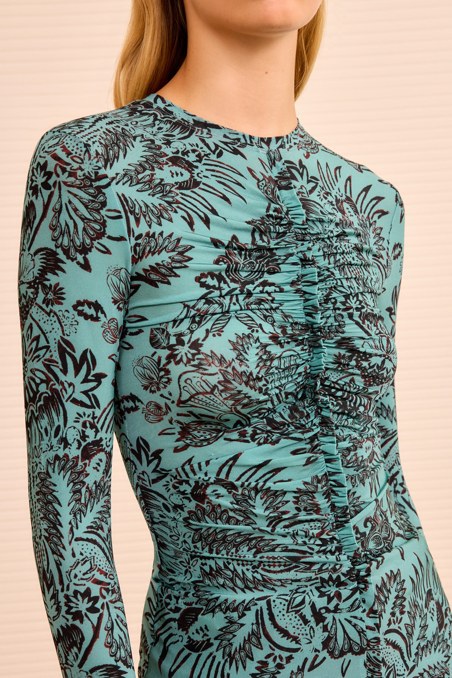 Ulla Johnson Asha Ruched LS Top - Ocean Flora