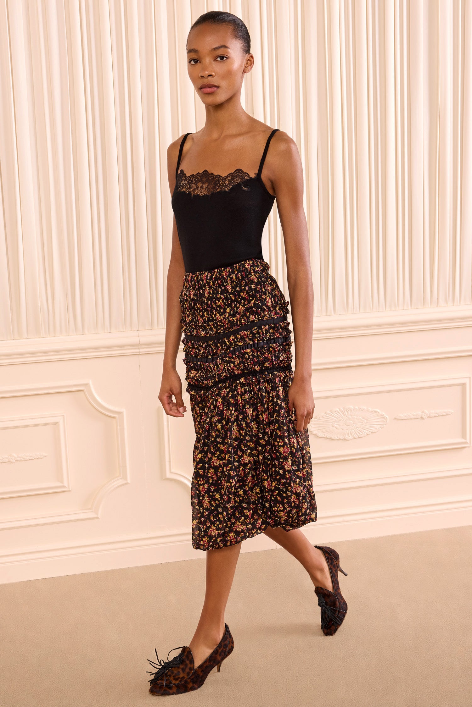 Ulla Johnson Auden Silk Skirt - Noir Mille Fleur