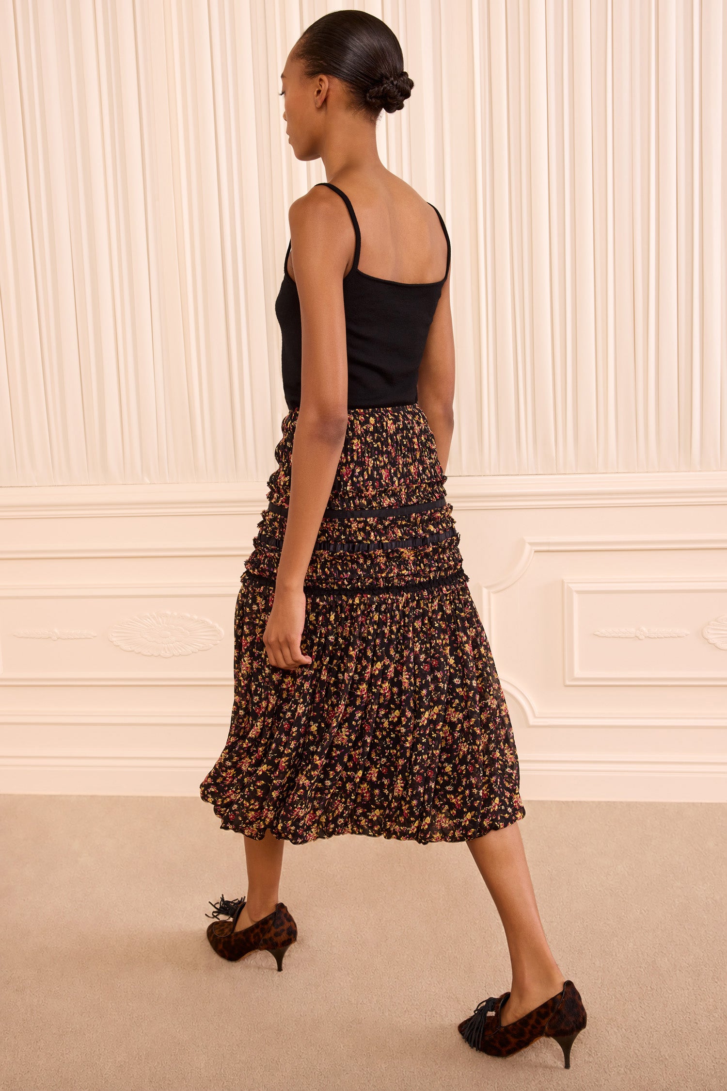 Ulla Johnson Auden Silk Skirt - Noir Mille Fleur
