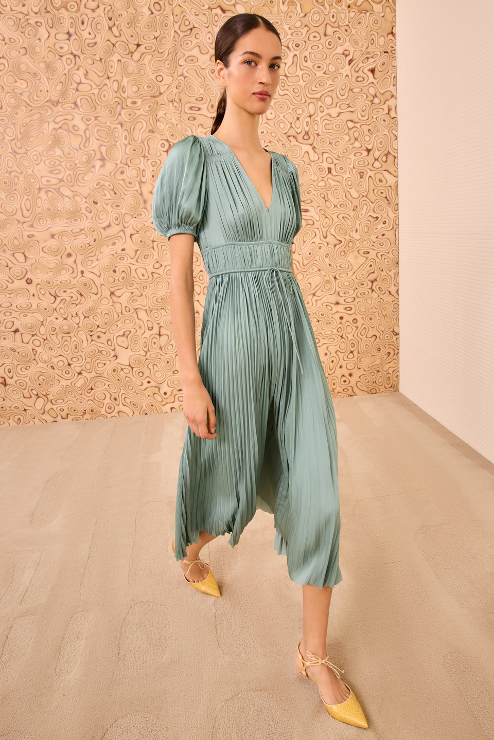 Audra Puff Sleeve Dress - Sea Glass Green Puff-Sleeve Satin Midi Dress - Ulla Johnson Audra Puff Sleeve Dress - Sea Glass Green Puff-Sleeve Satin Midi Dress - Ulla Johnson